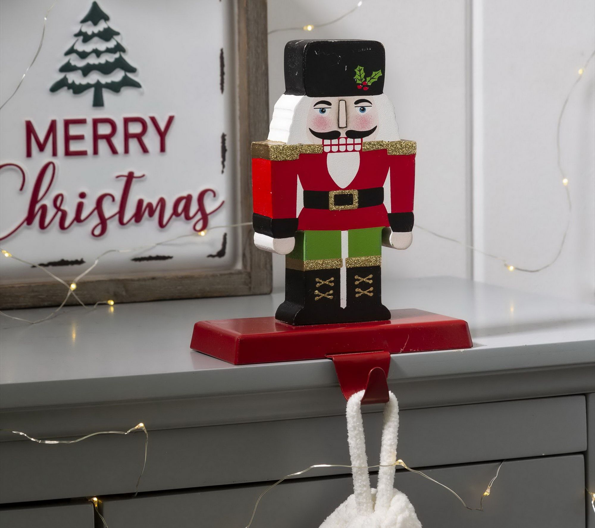 Glitzhome Festive Nutcracker Christmas Mantle Stocking Holder - QVC.com