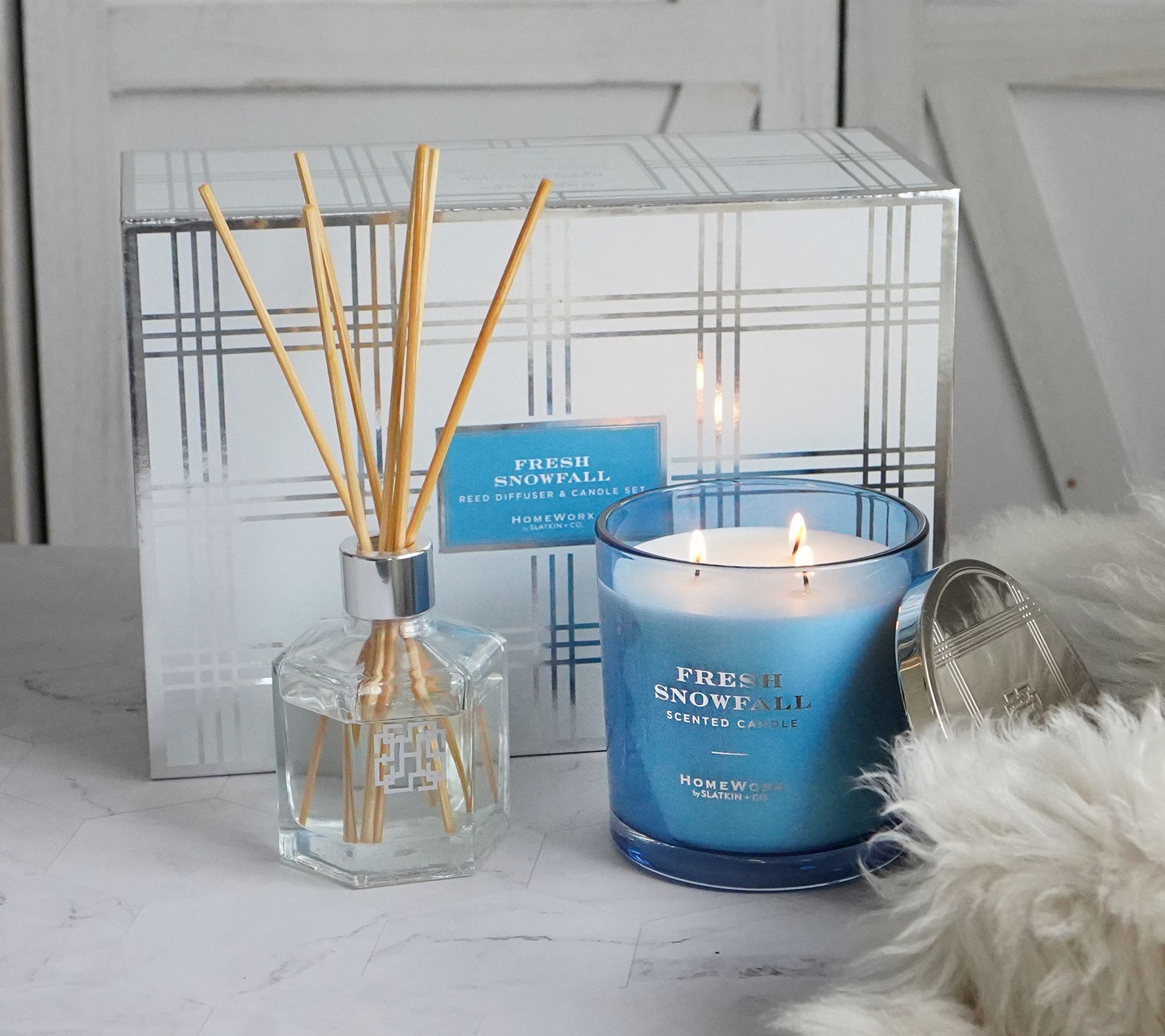 HomeWorx by Slatkin + Co. Fresh Snowfall Candle and Diffuser Set