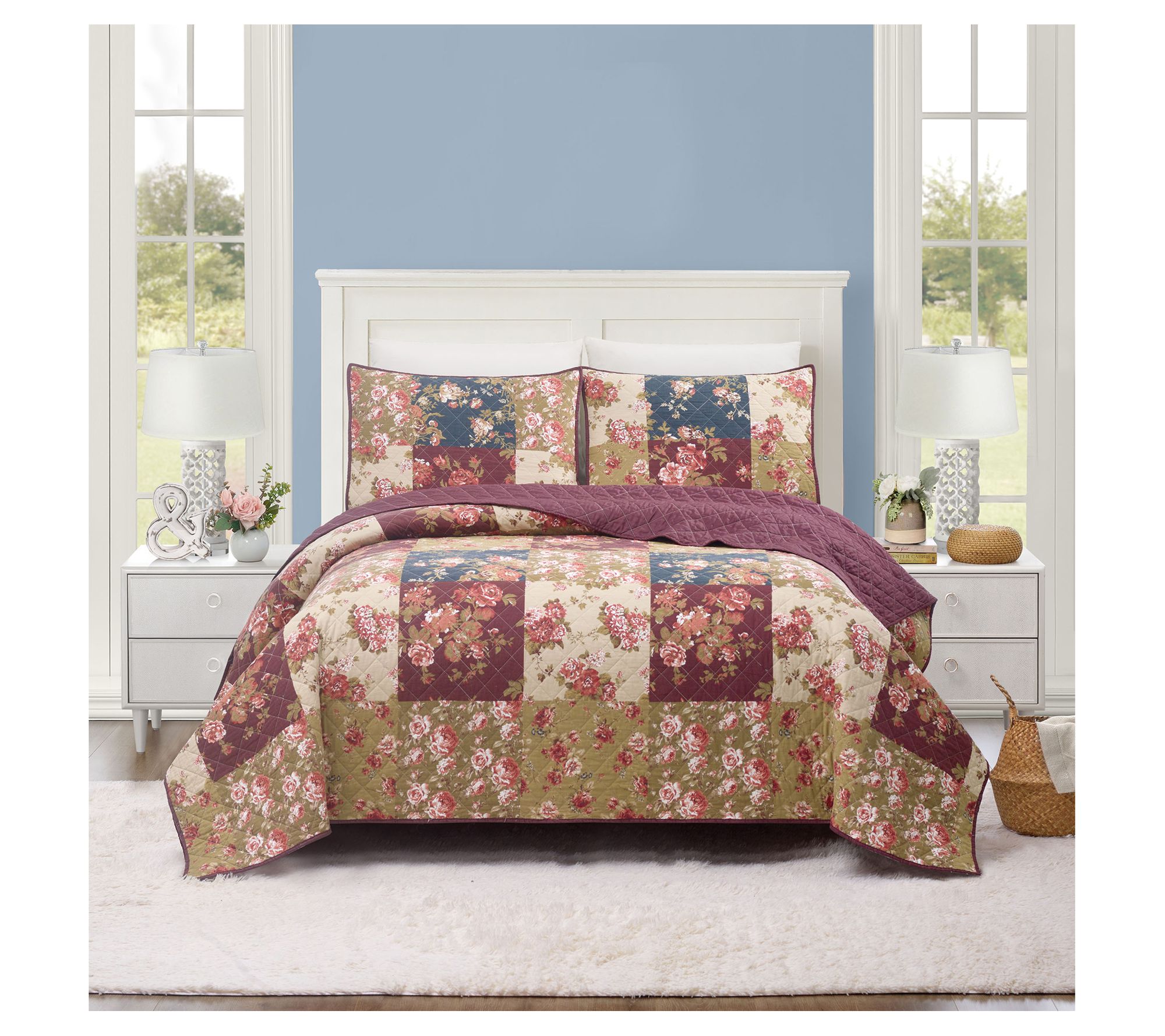 Germaine Floral 3-Piece Full/Queen Quilt Set