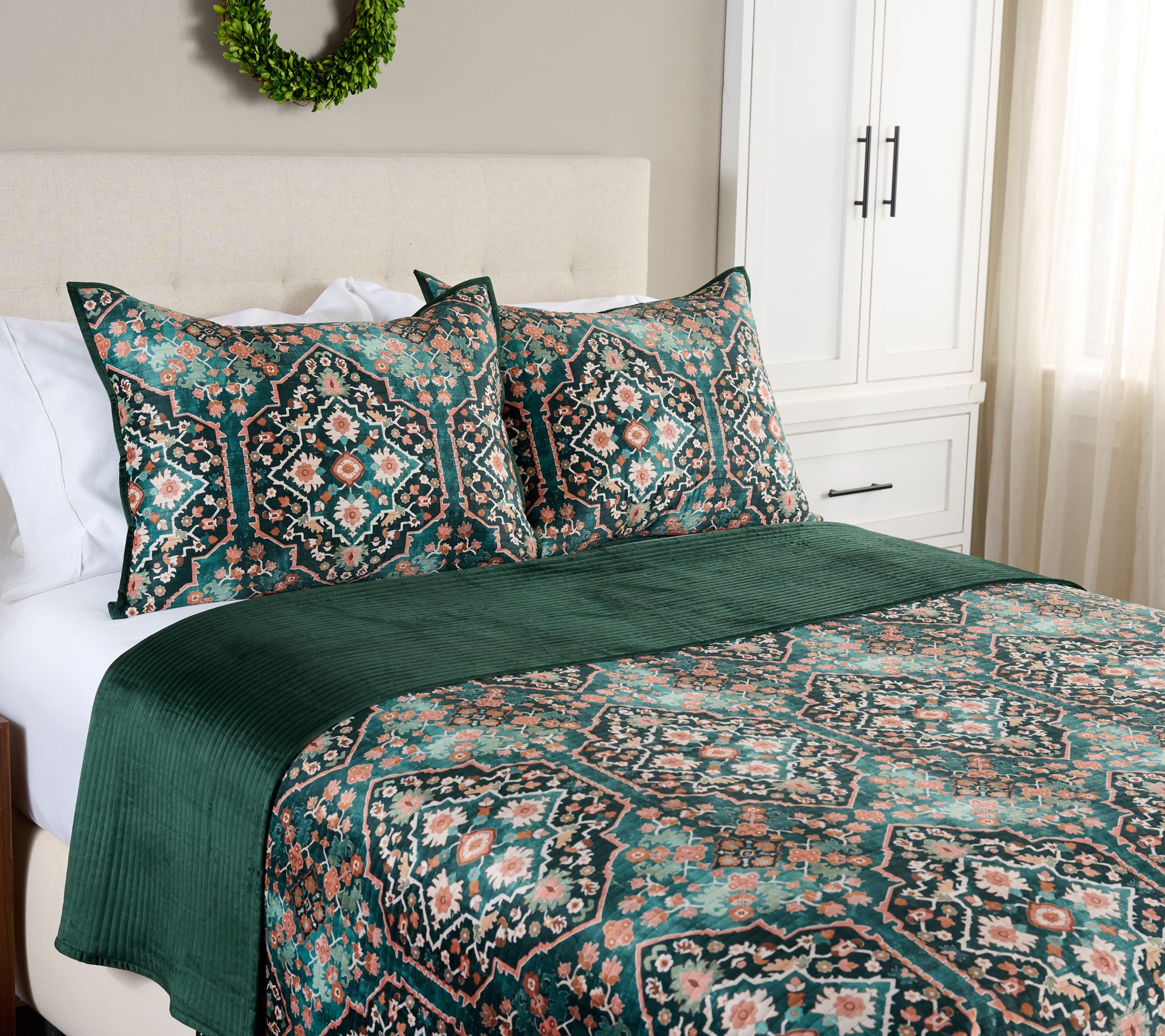 Home Reflections Printed Velvet Coverlet Set- Queen