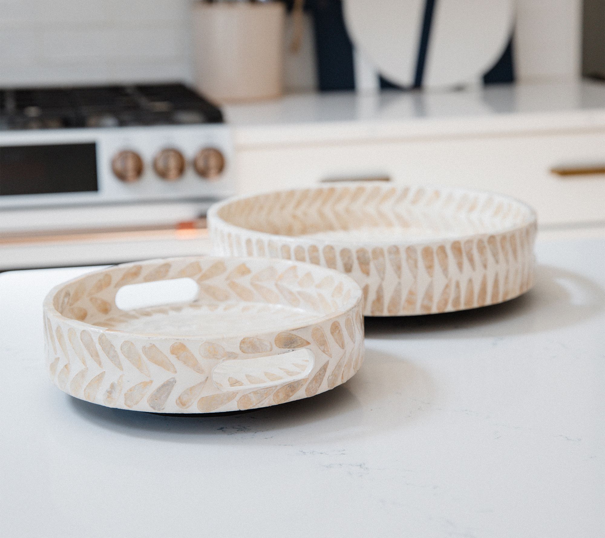 "As Is" Set of 2 Large and Small Capiz Turntables by Lauren McBride