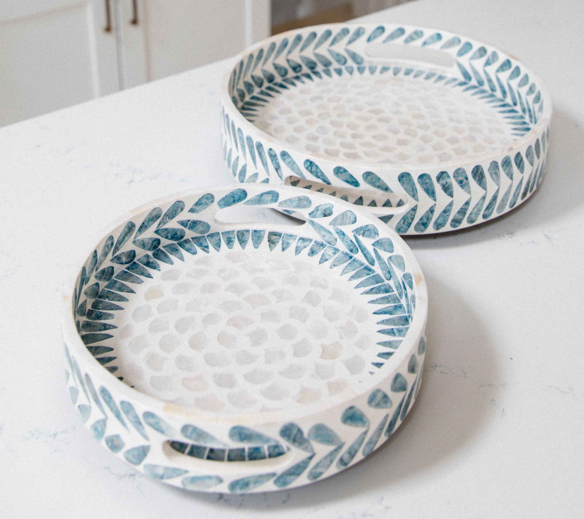 "As Is" Set of 2 Large and Small Capiz Turntables by Lauren McBride