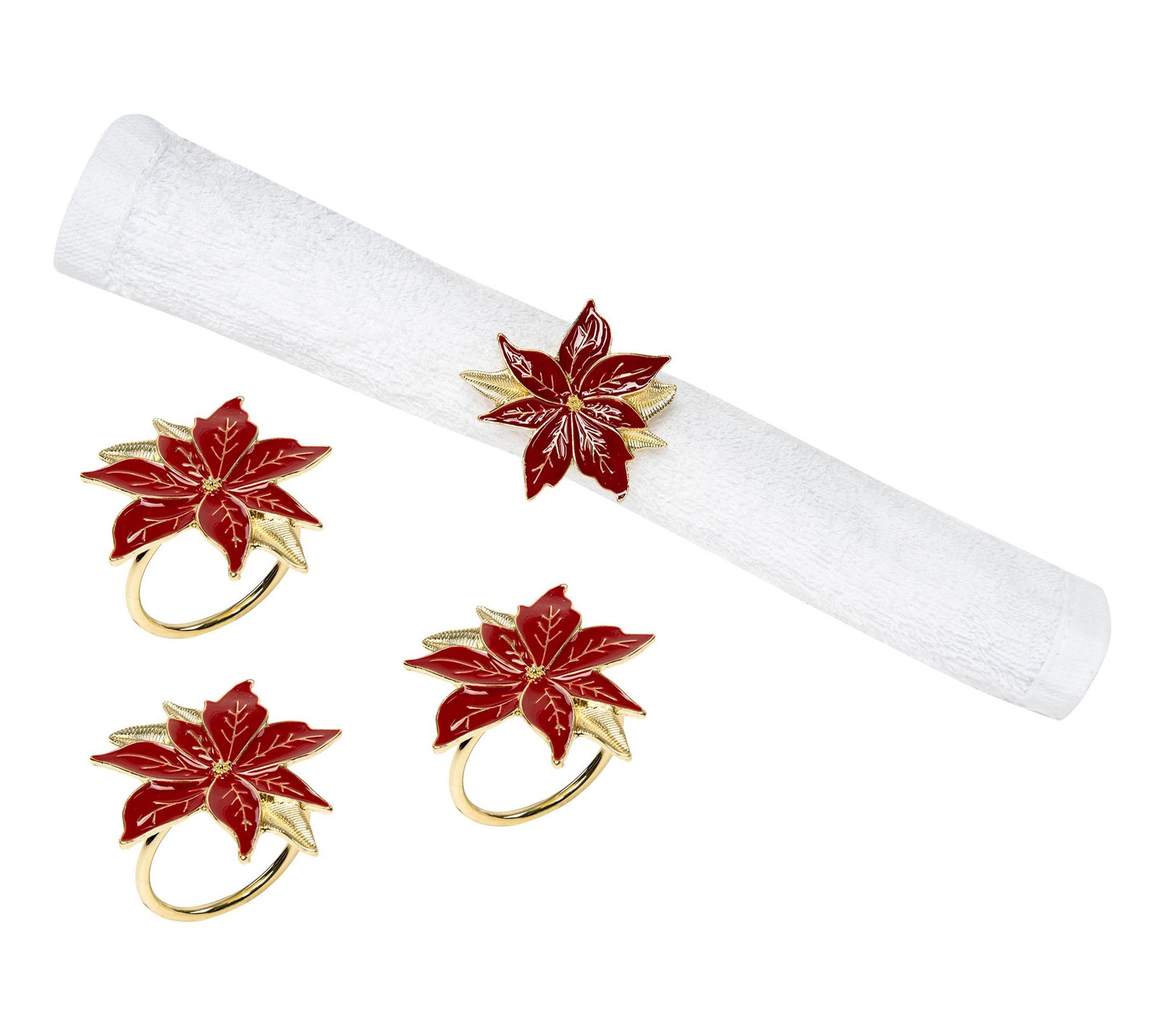 Red Poinsettia Napkin Ring S/4 by Valerie