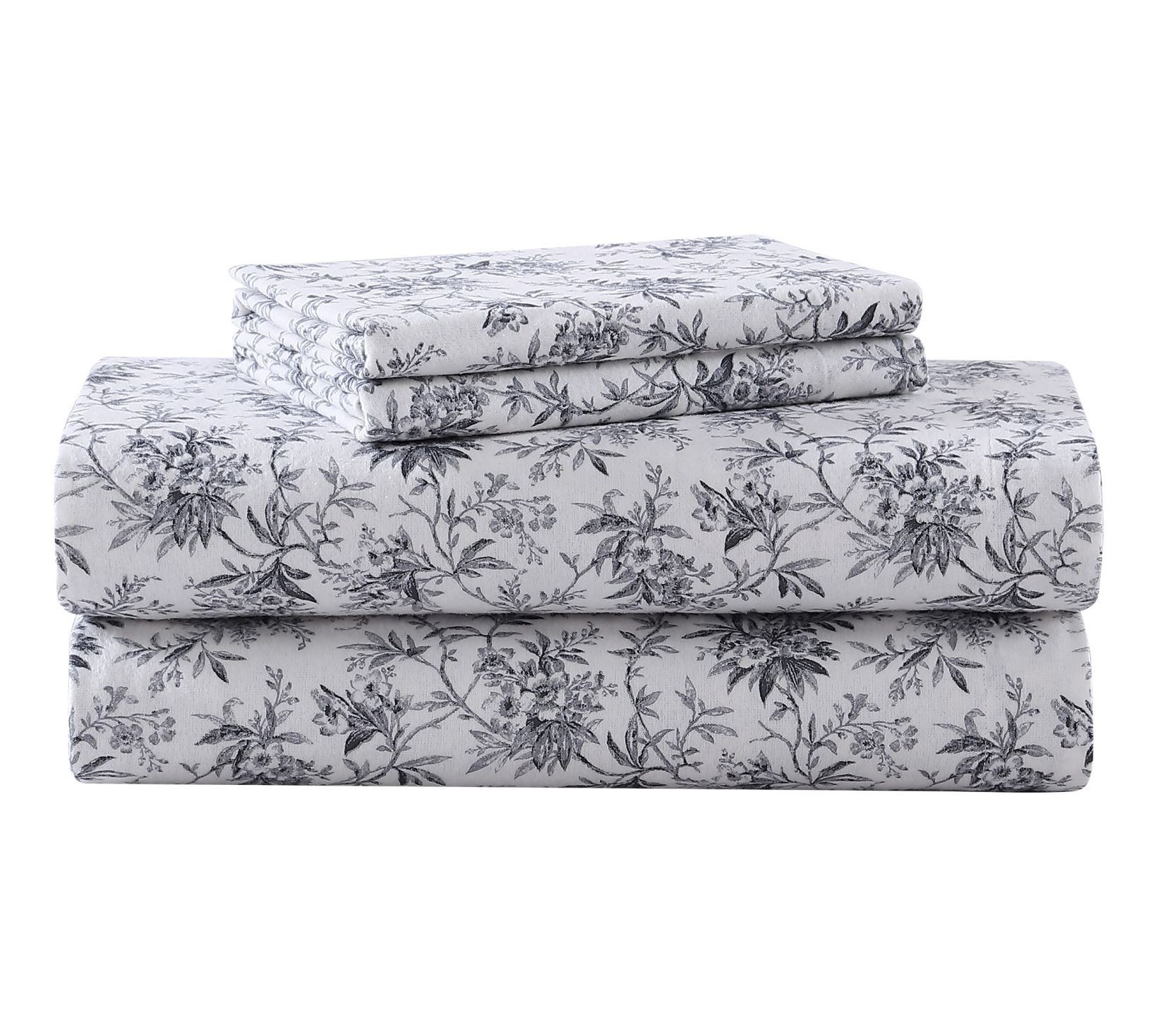 Laura Ashley Faye Black Toile Queen Flannel Sheet Set