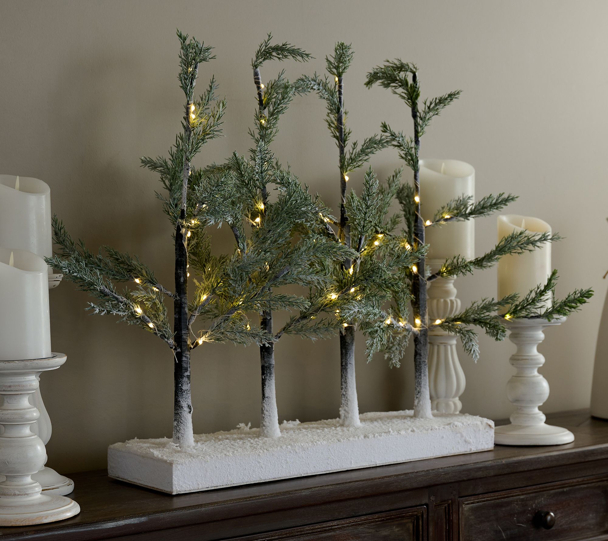 "As Is" 4-Tree Twinkling Forest with Snowy Base by Valerie