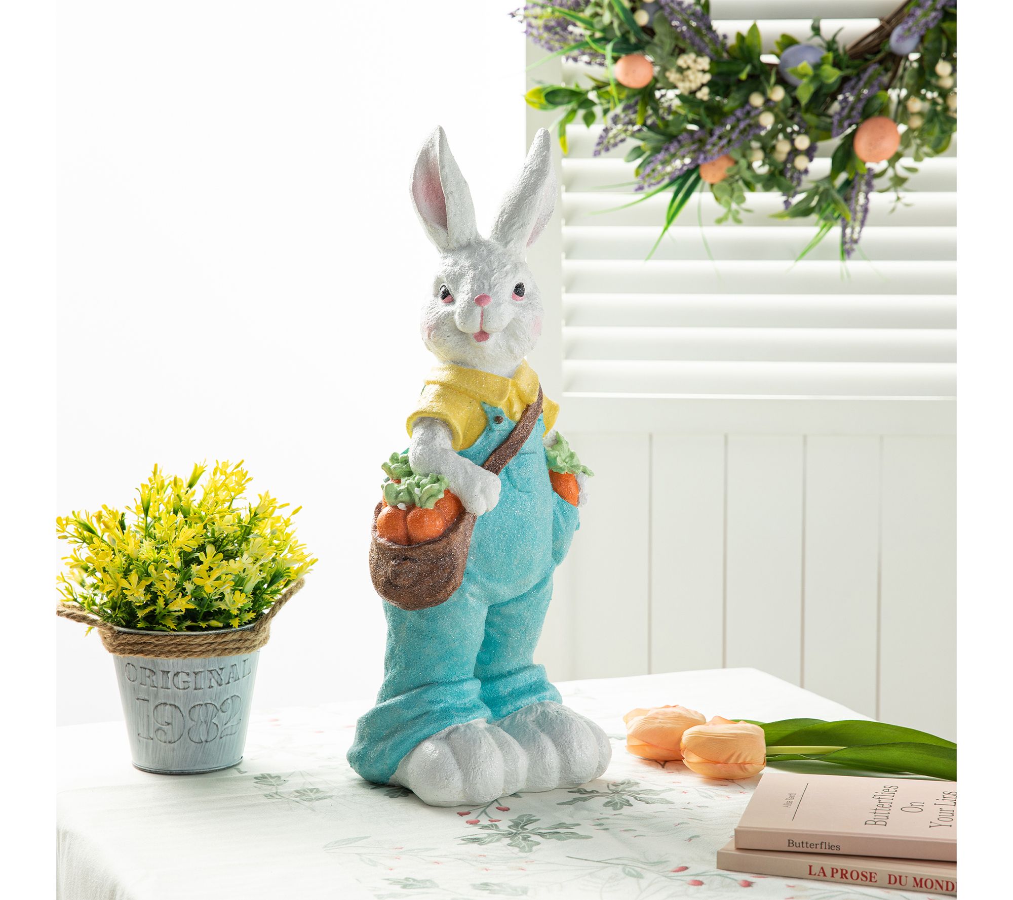 Glitzhome 17.25"H Easter Bunny With Carrot SackTable Decor