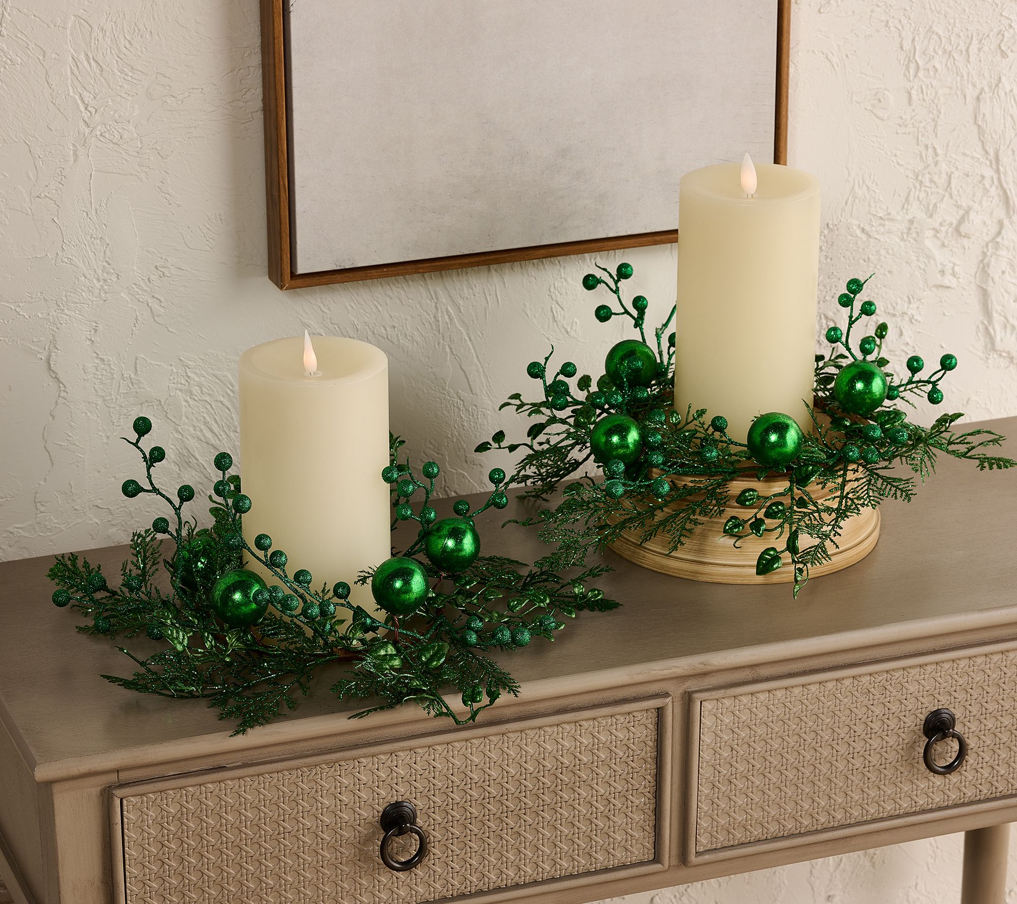 Set of 2 Glitter Leaf and Ornament Candle Rings by Valerie