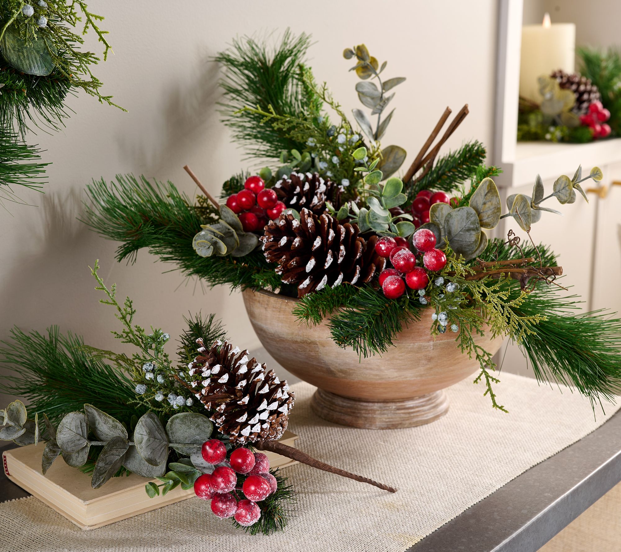 "As Is" Set of 4 Berry, Pine & Eucalyptus Picks by Valerie