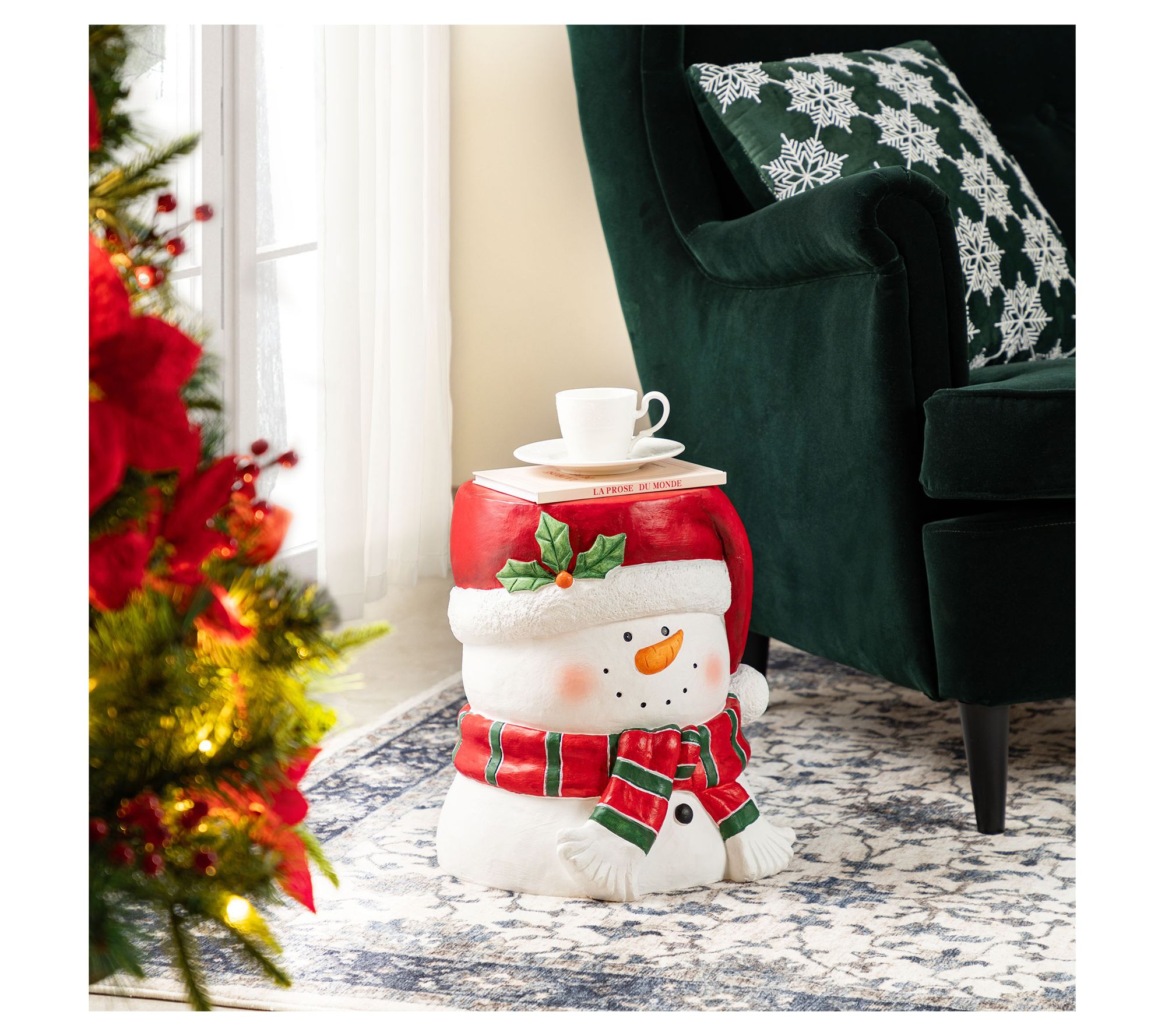 Glitzhome 14" Christmas Snowman Stool or AccentTable