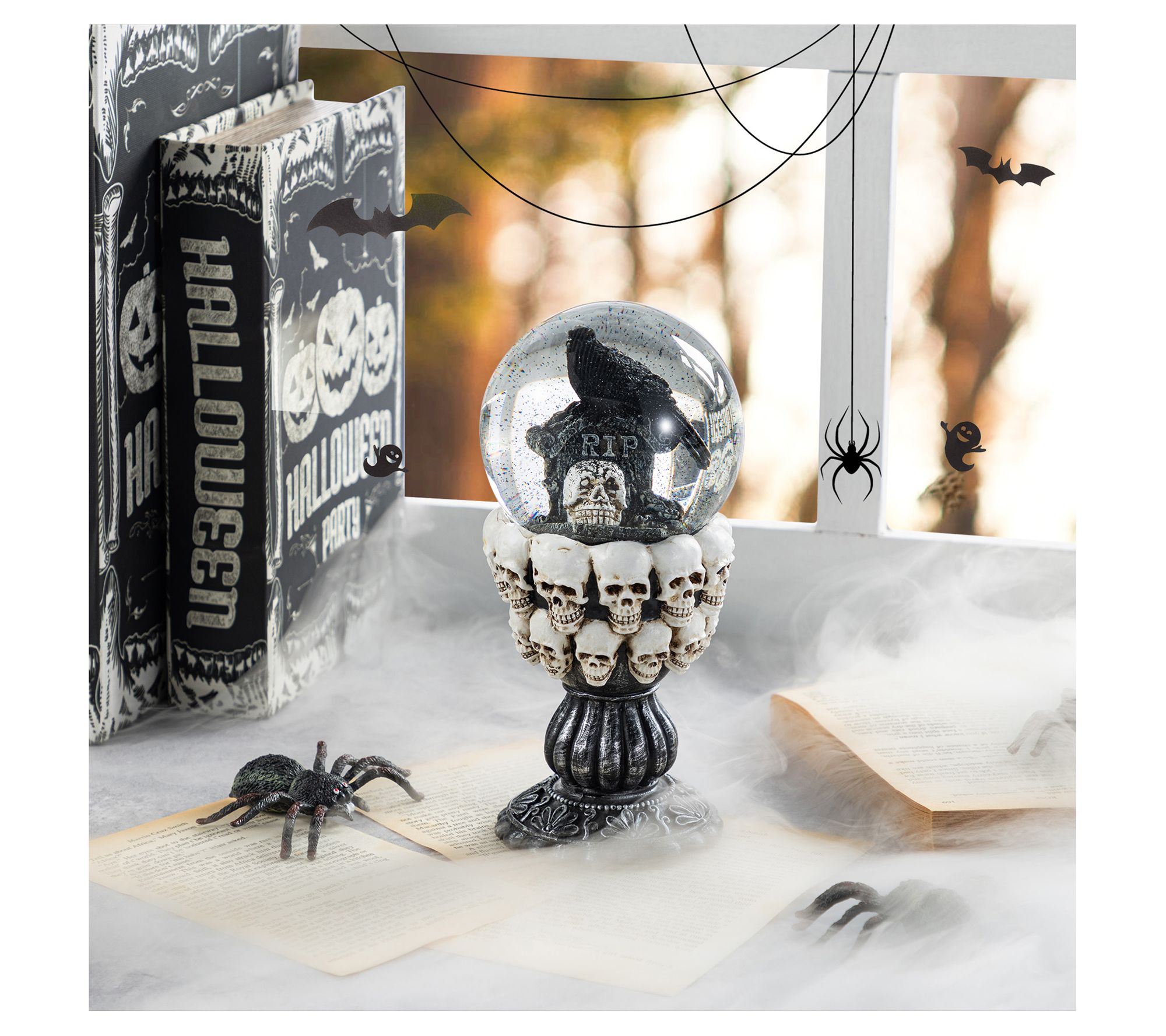 Glitzhome 7''H Halloween Resin Stacked Skull Waterglobe