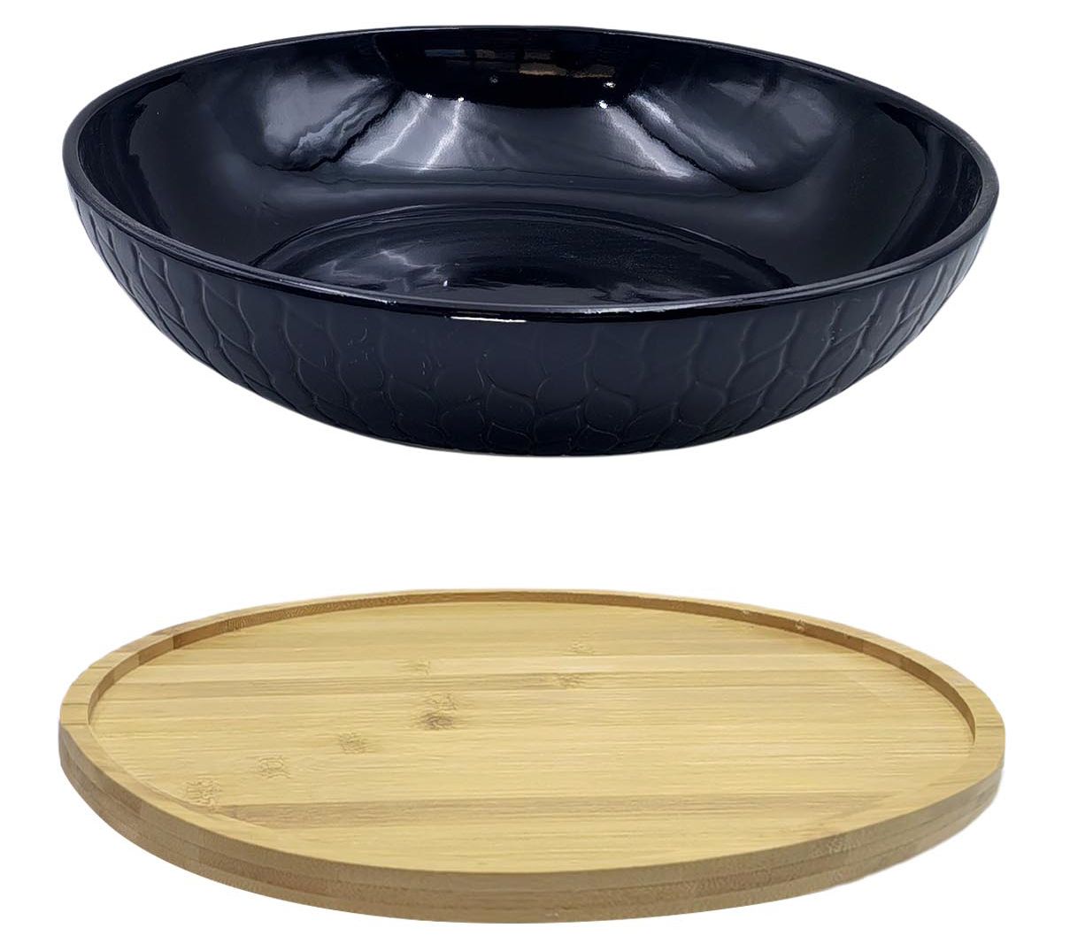 "As Is" Temp-tations Carved Willow 13" Lazy Susan w/ 4-qt Bowl