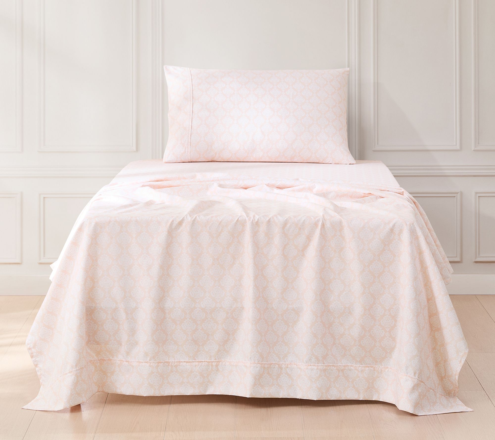 Lush Decor Romer Damask Sheet Set Peach 4-PieceSet Twin