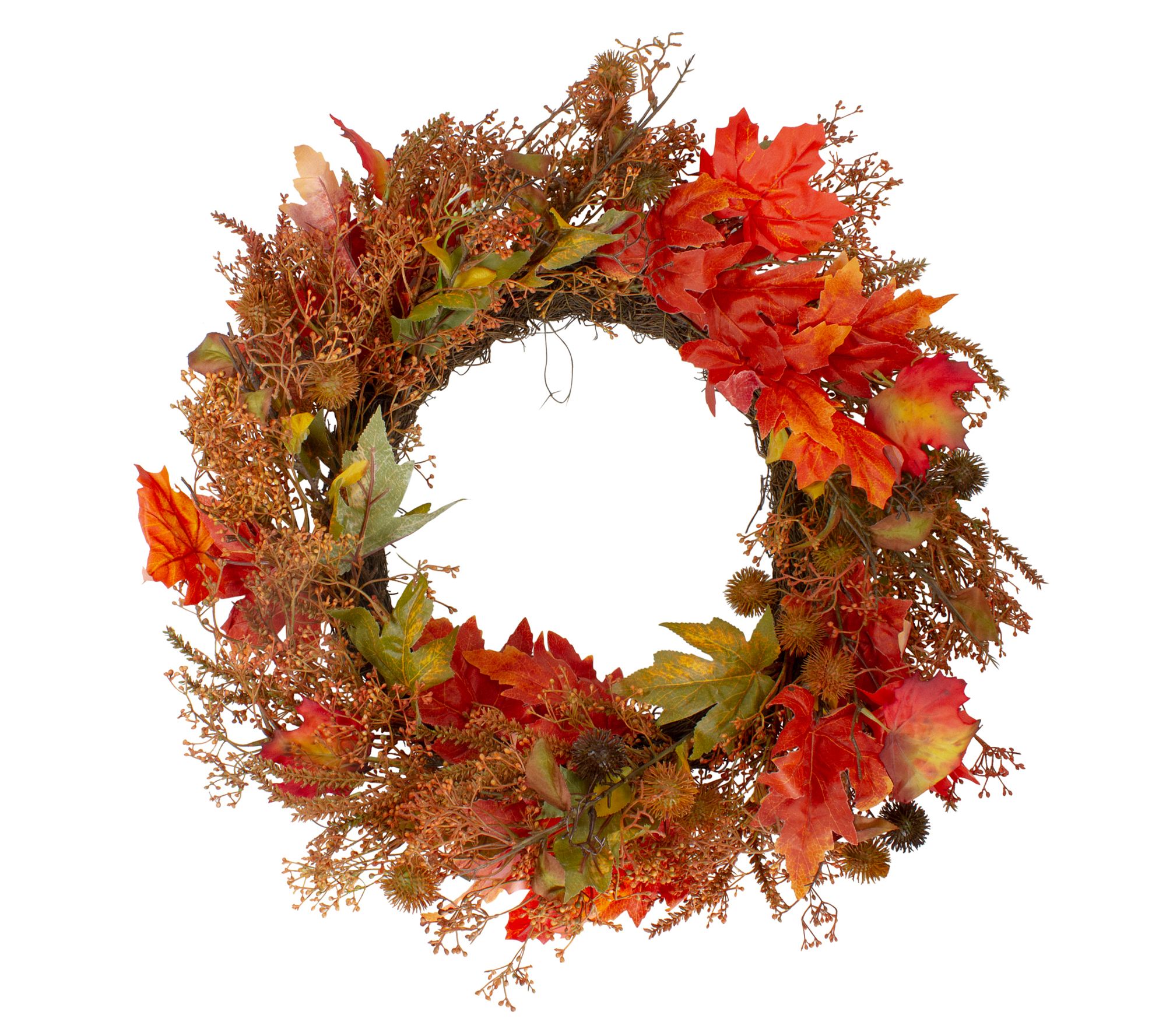 Northlight 24" Harvest Maple Leaf with Berries Wreath, Unlit