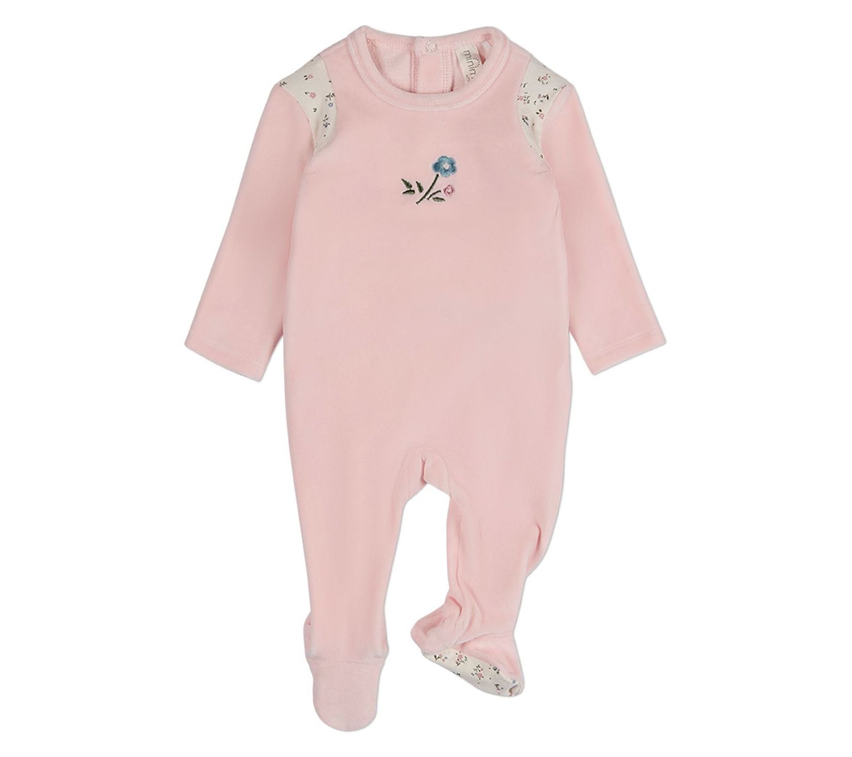 MiniMoi Baby Fairy Flowers Embroidered Velour Footie