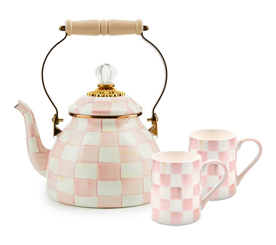 MacKenzie- Childs 2Qt Enamel Tea Kettle and Set of 2 Mugs