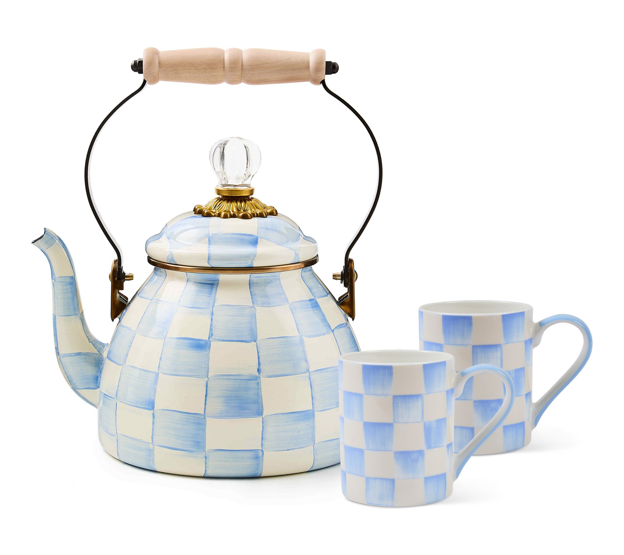 MacKenzie- Childs 2Qt Enamel Tea Kettle and Set of 2 Mugs