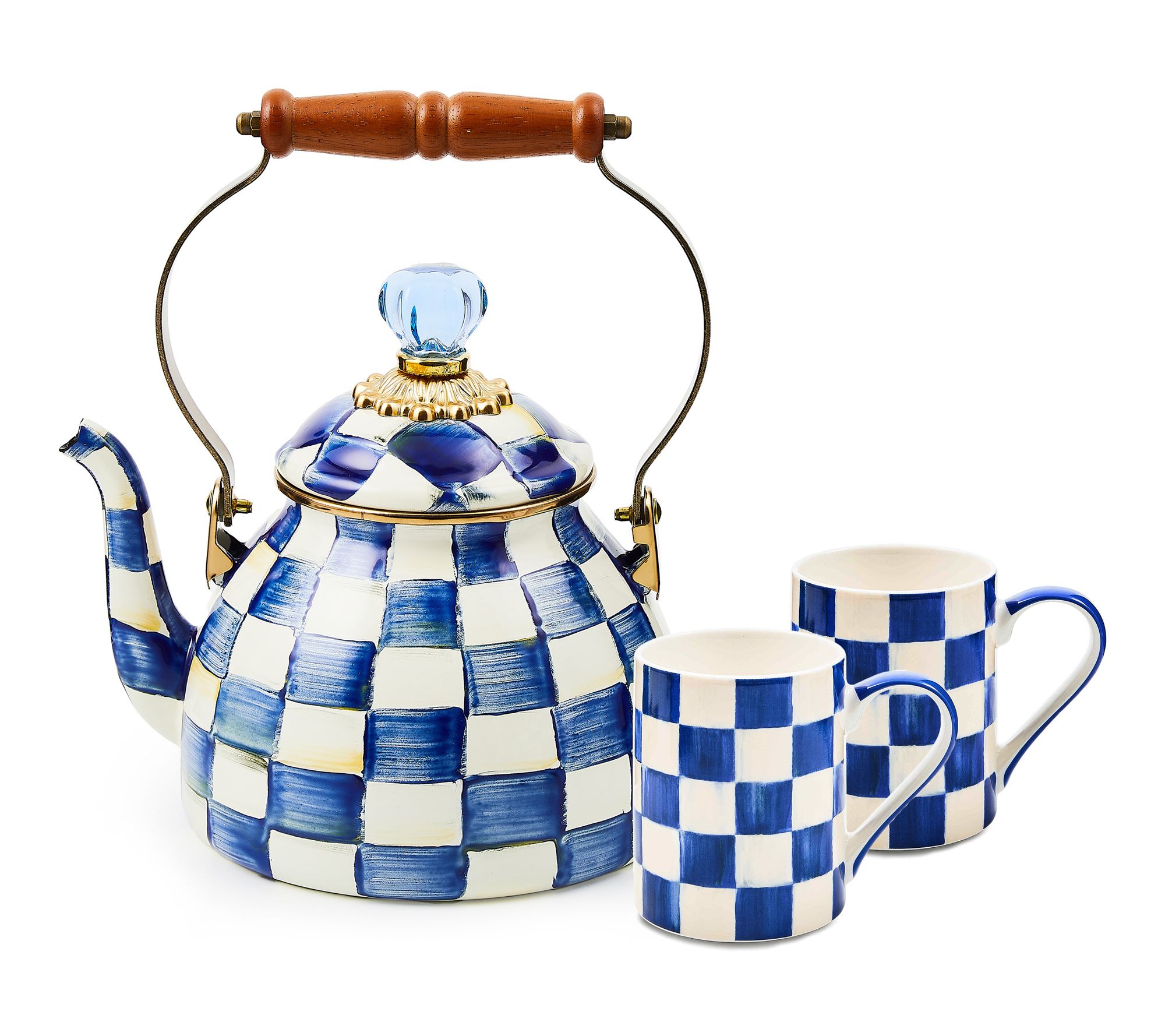 MacKenzie- Childs 2Qt Enamel Tea Kettle and Set of 2 Mugs