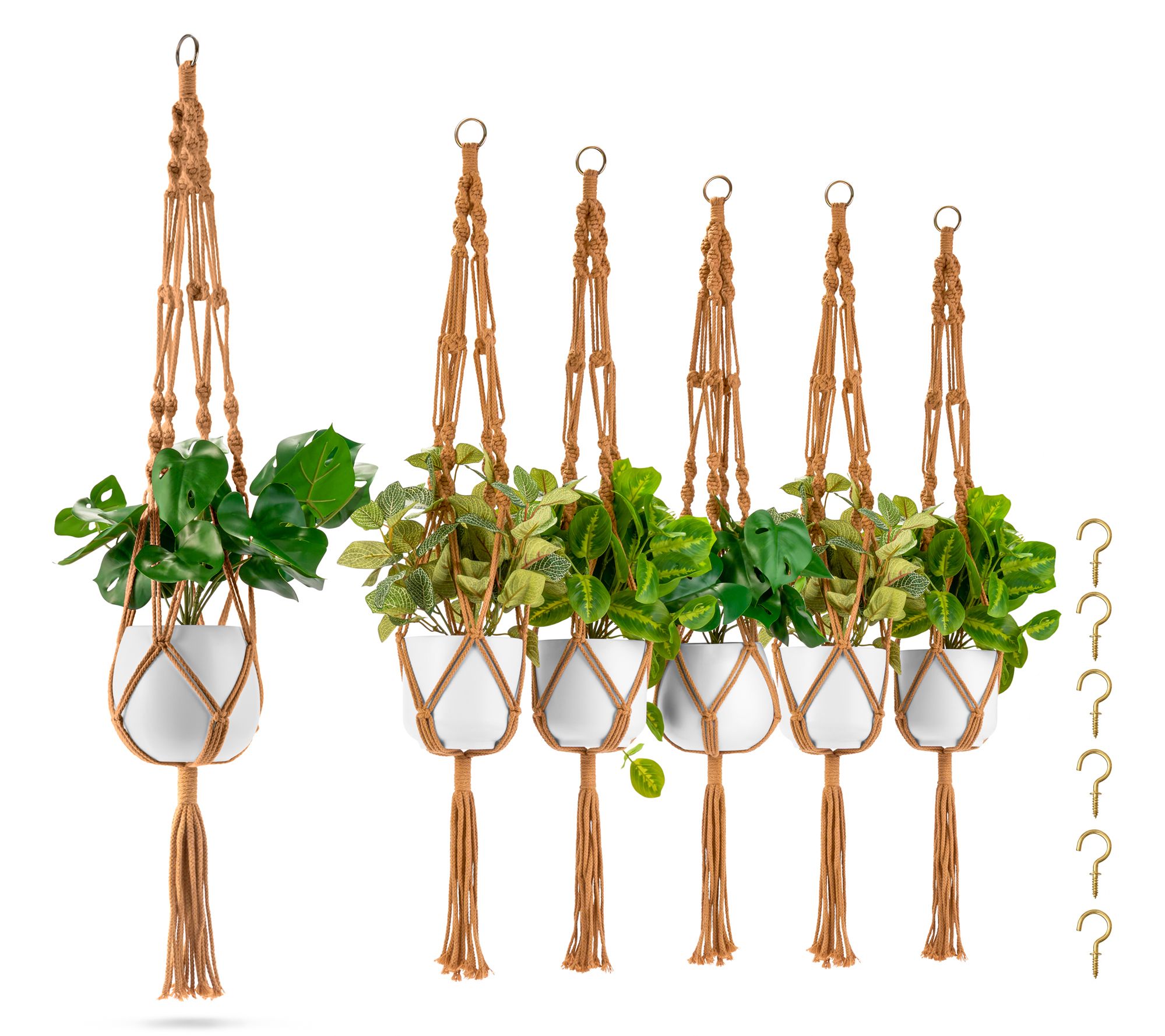 Sorbus Macrame Plant Hangers with Cotton Rope 6-Pack