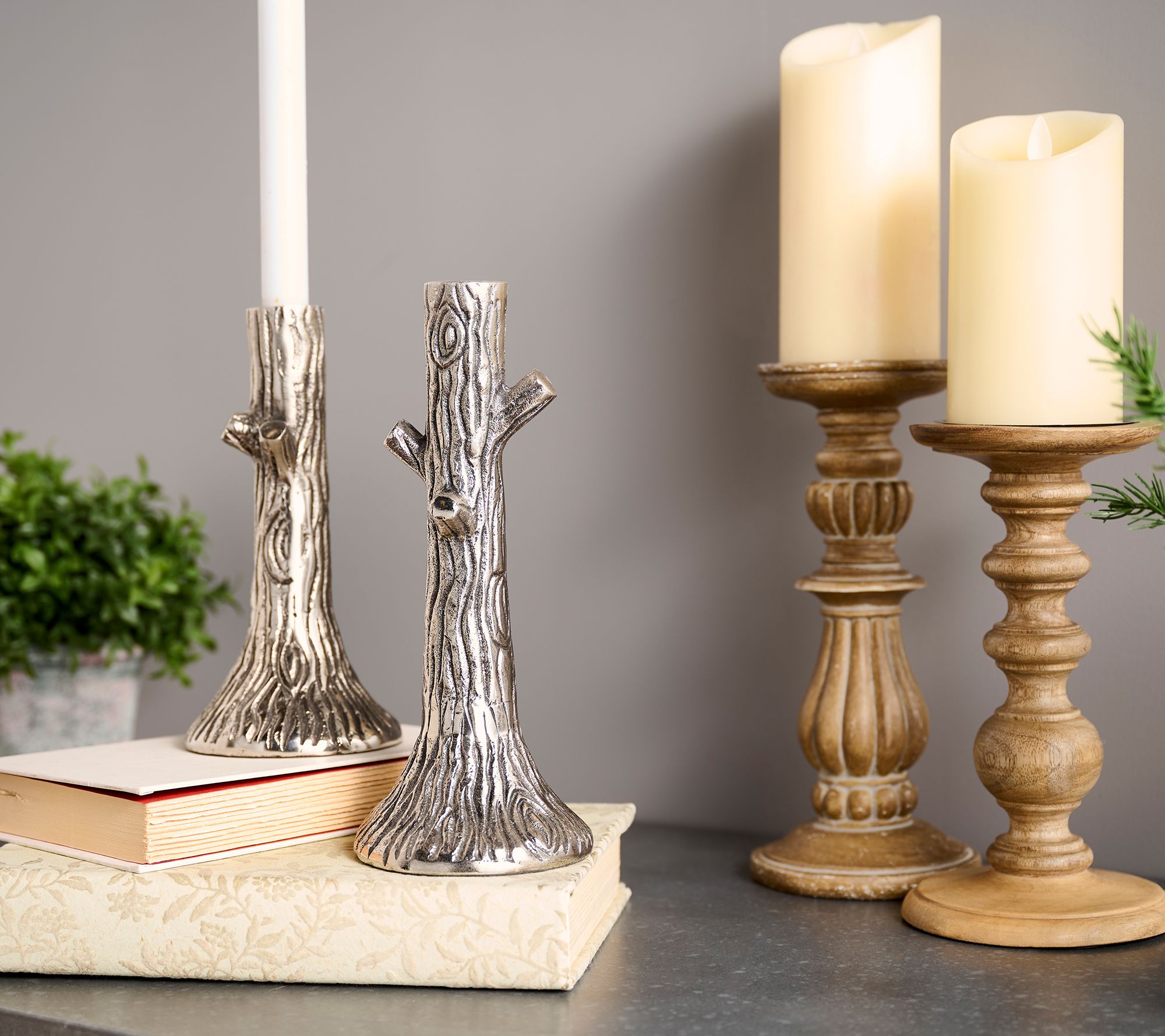 "As Is" Mrs. H by Dee Hilfiger Set of 2 Faux Bois Candle Holders