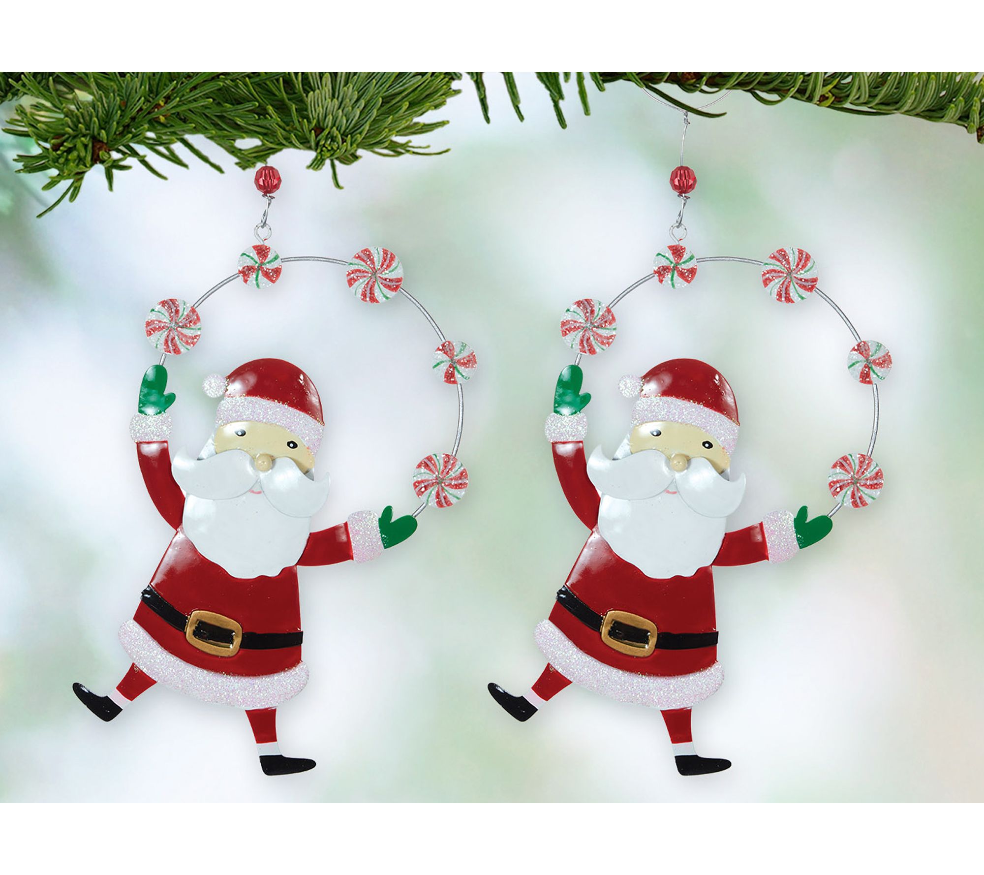Sunset Vista Designs Santa Juggling Candy Ornament Set of 2
