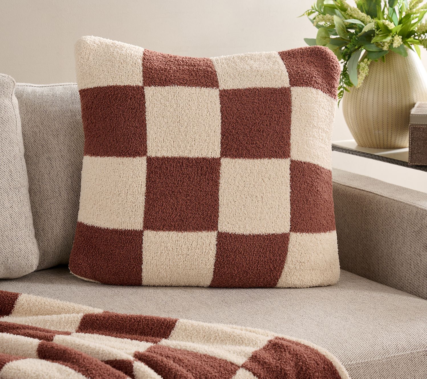 "As Is" Fierce Home Cozy Knit Checkered 20" x 20" Pillow