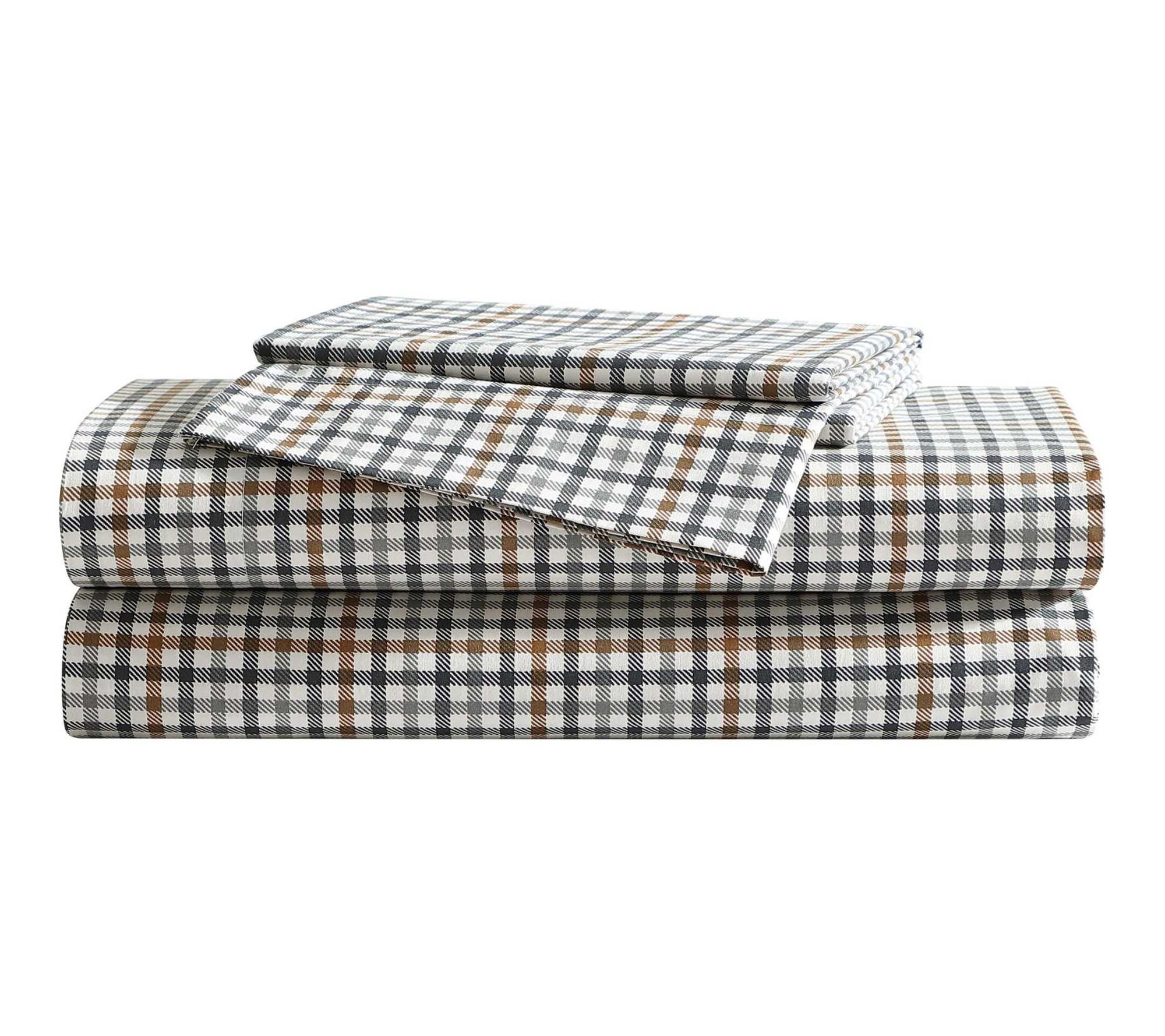 Eddie Bauer Griffin Plaid Beige Cotton Percale King Sheet Set