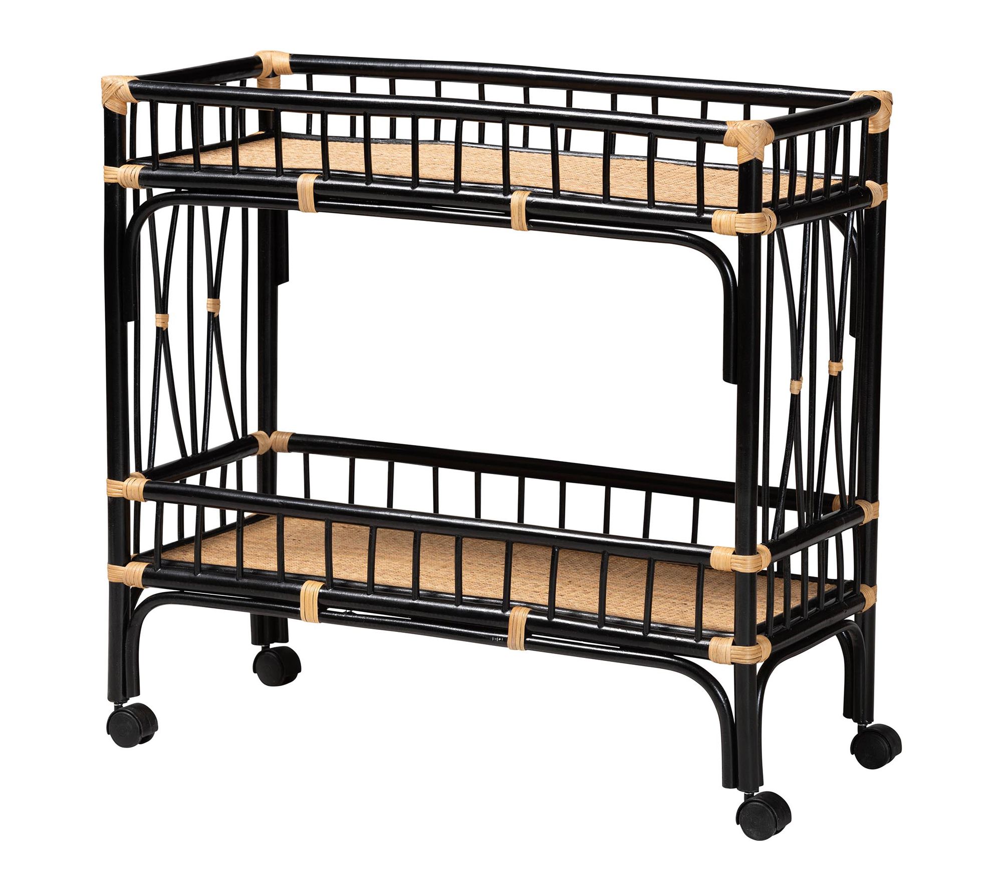 bali & pari Dalinda Black and Natural Rattan Kitchen Cart