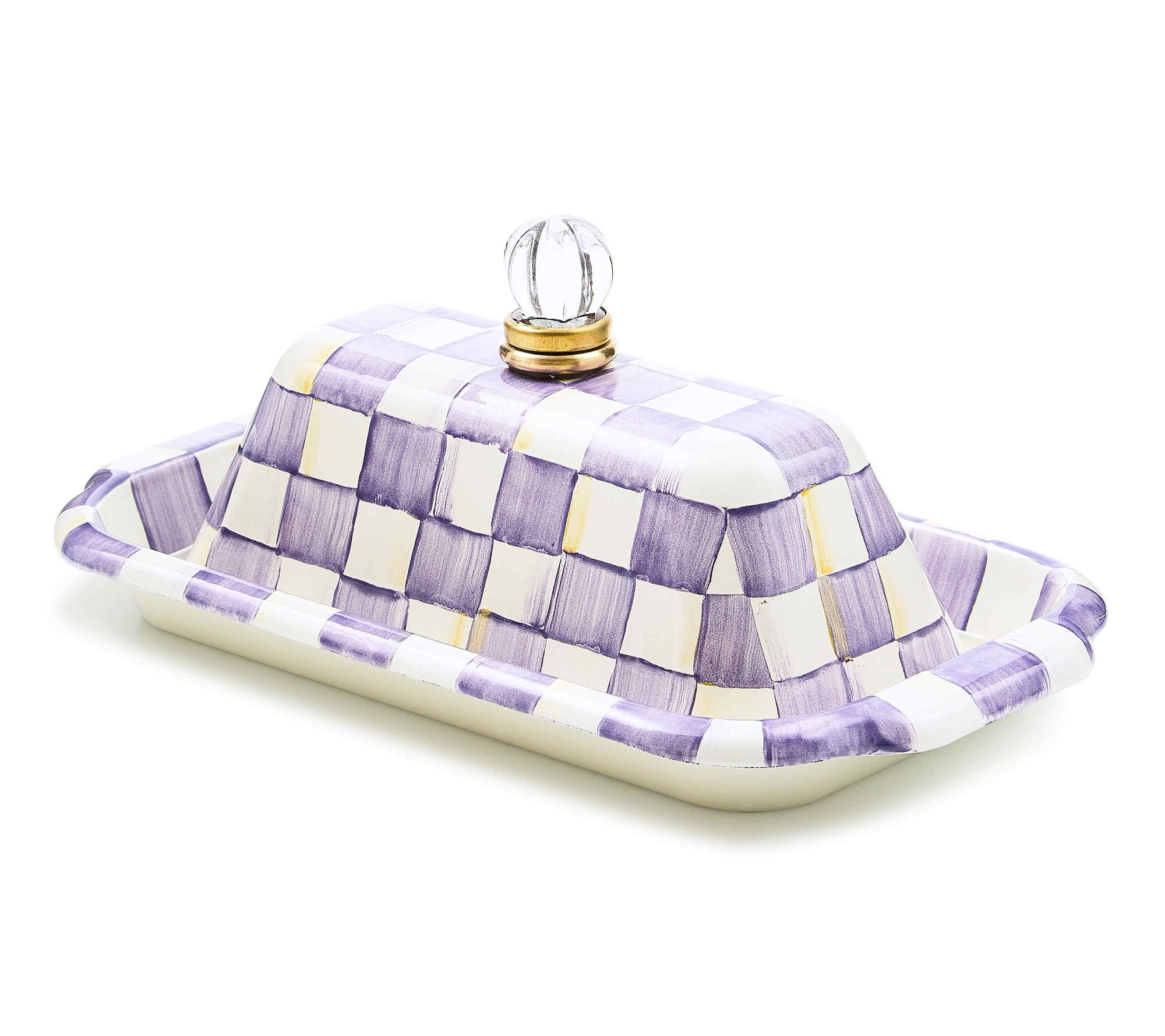 Mackenzie- Childs Violet Check Enamel Butter Box