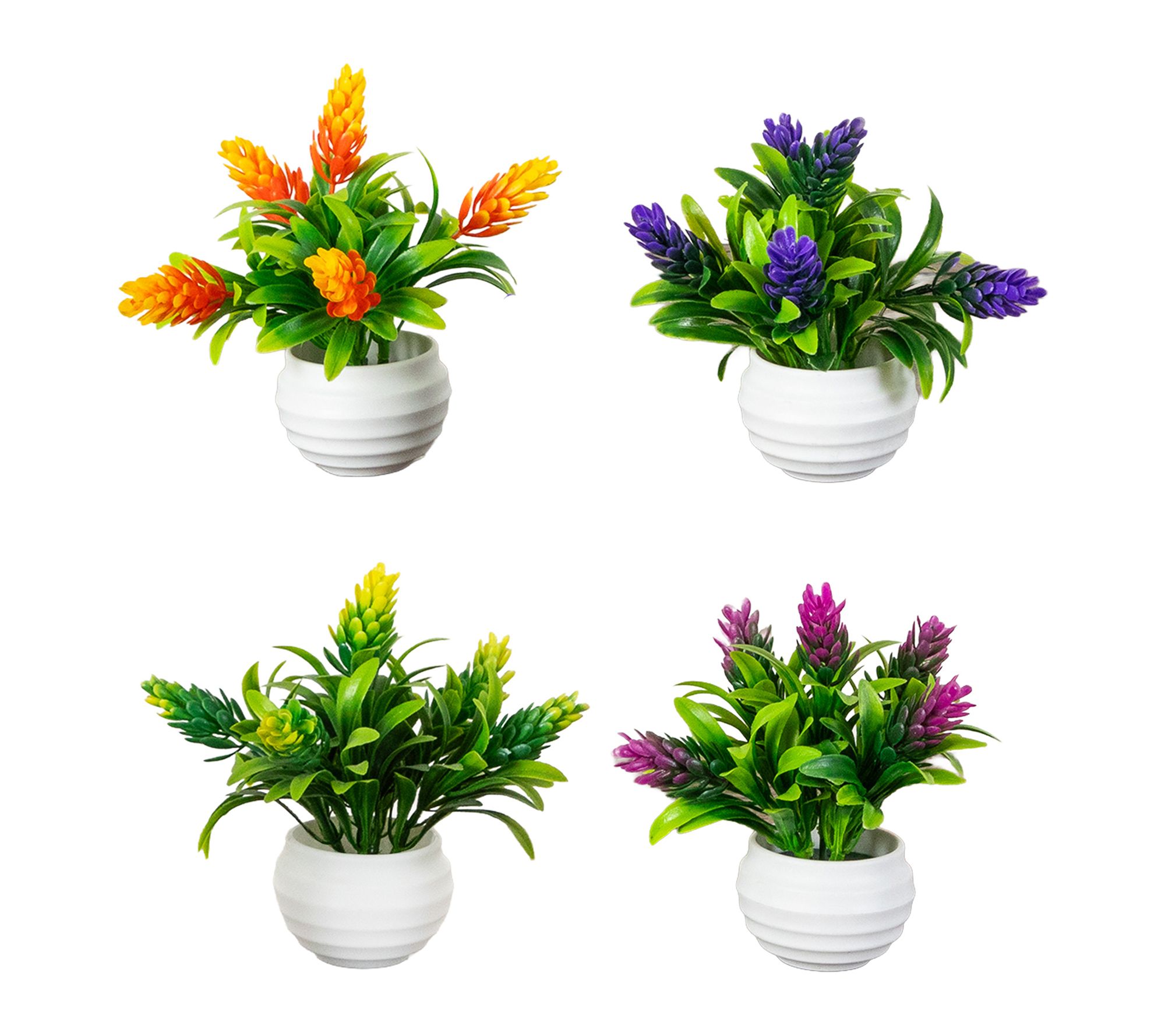 Flowering Arrangement in Oval Pot - Set of 4 by Nearly Natural
