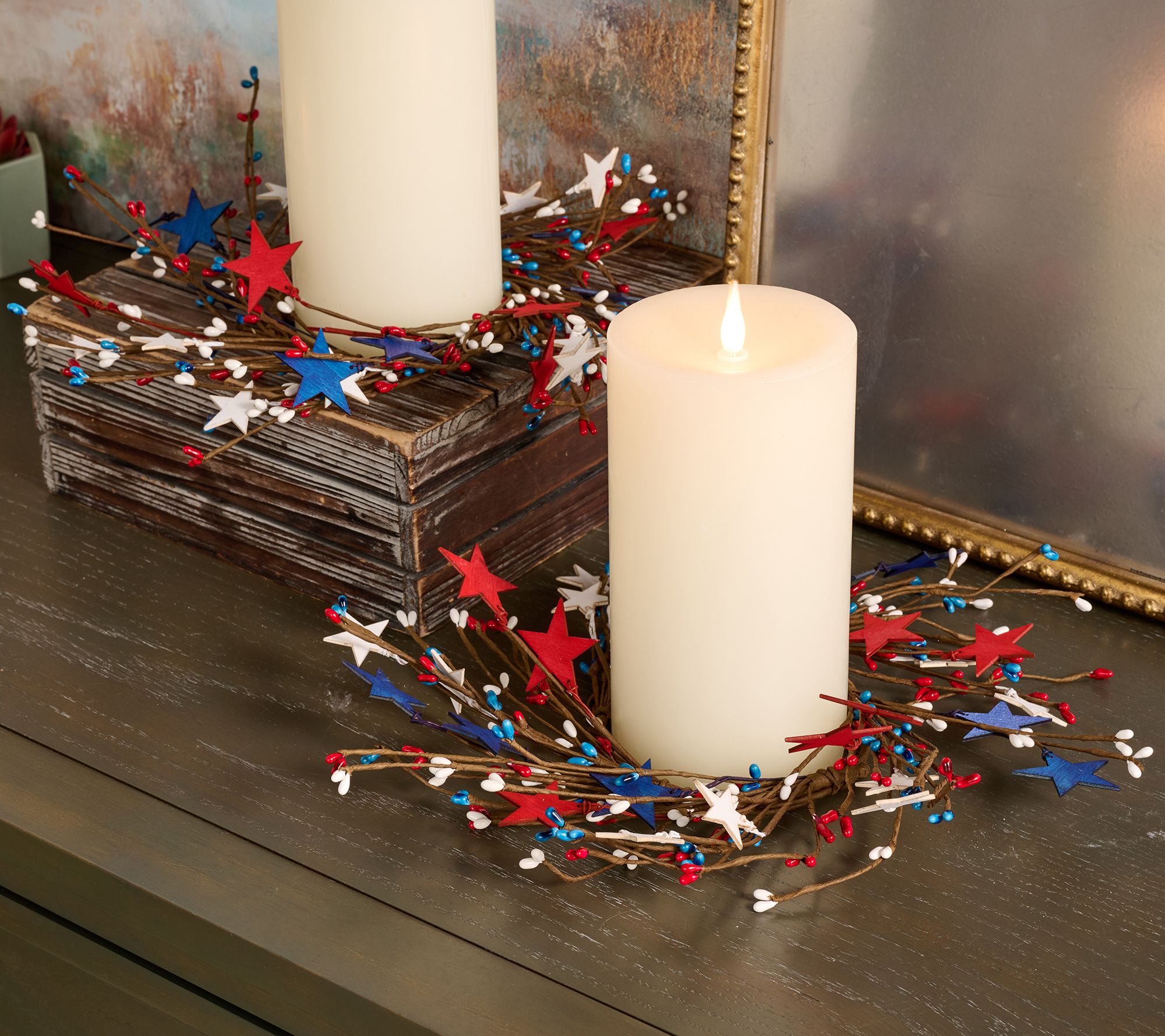 "As Is" Set of 2 Patriotic Star Candle Rings by Valerie
