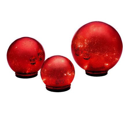 Set of 3 Lit Indoor Outdoor Mercury Glass Spheres w/Timer by Valerie