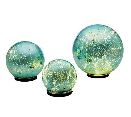 NEW Set of deals 3 Lit Indoor Outdoor Mercury Glass Spheres w/Timer by Valerie