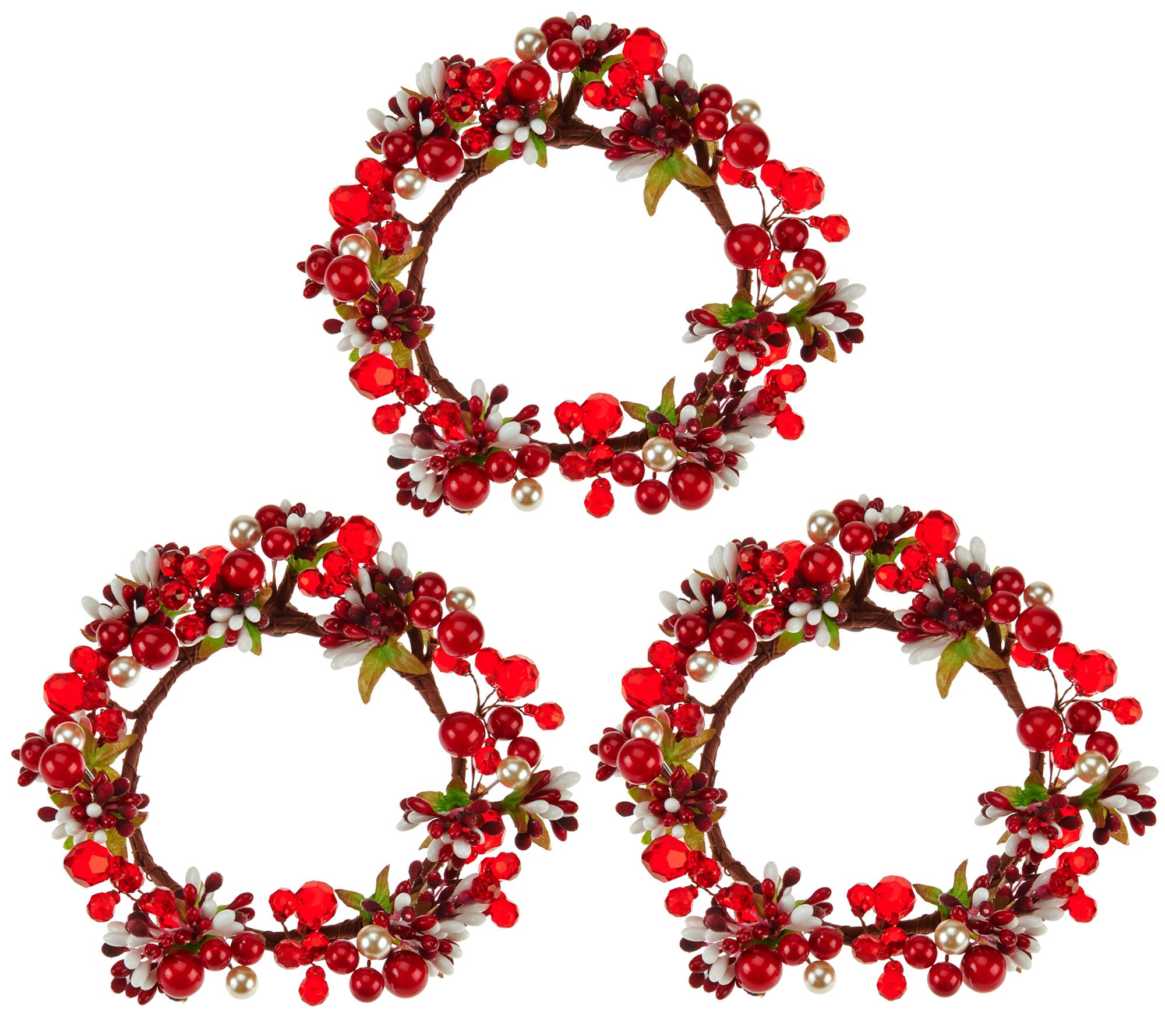 Set of 3 Holiday Berry Candle Rings by Valerie - QVC.com