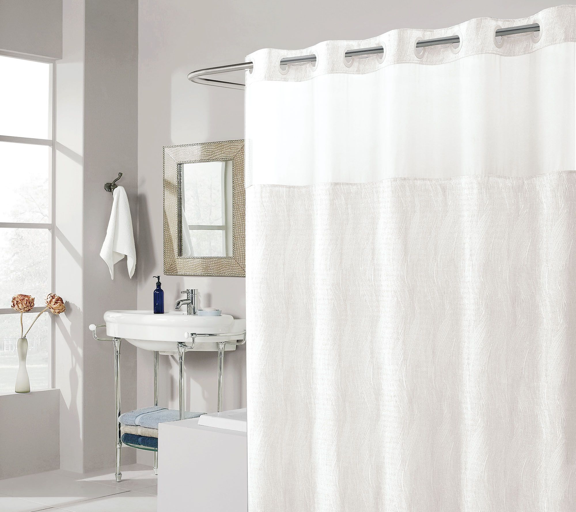 Hookless Wood Grain Jacquard Shower Curtain w. Fabric Liner