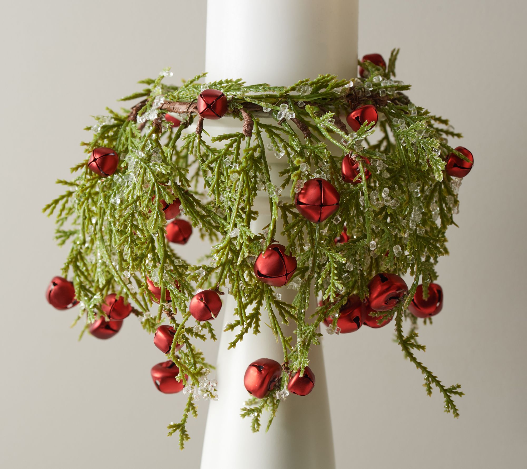 S/3 Cascading Greenery and Jingle Bell Candle Rings by Valerie - QVC.com