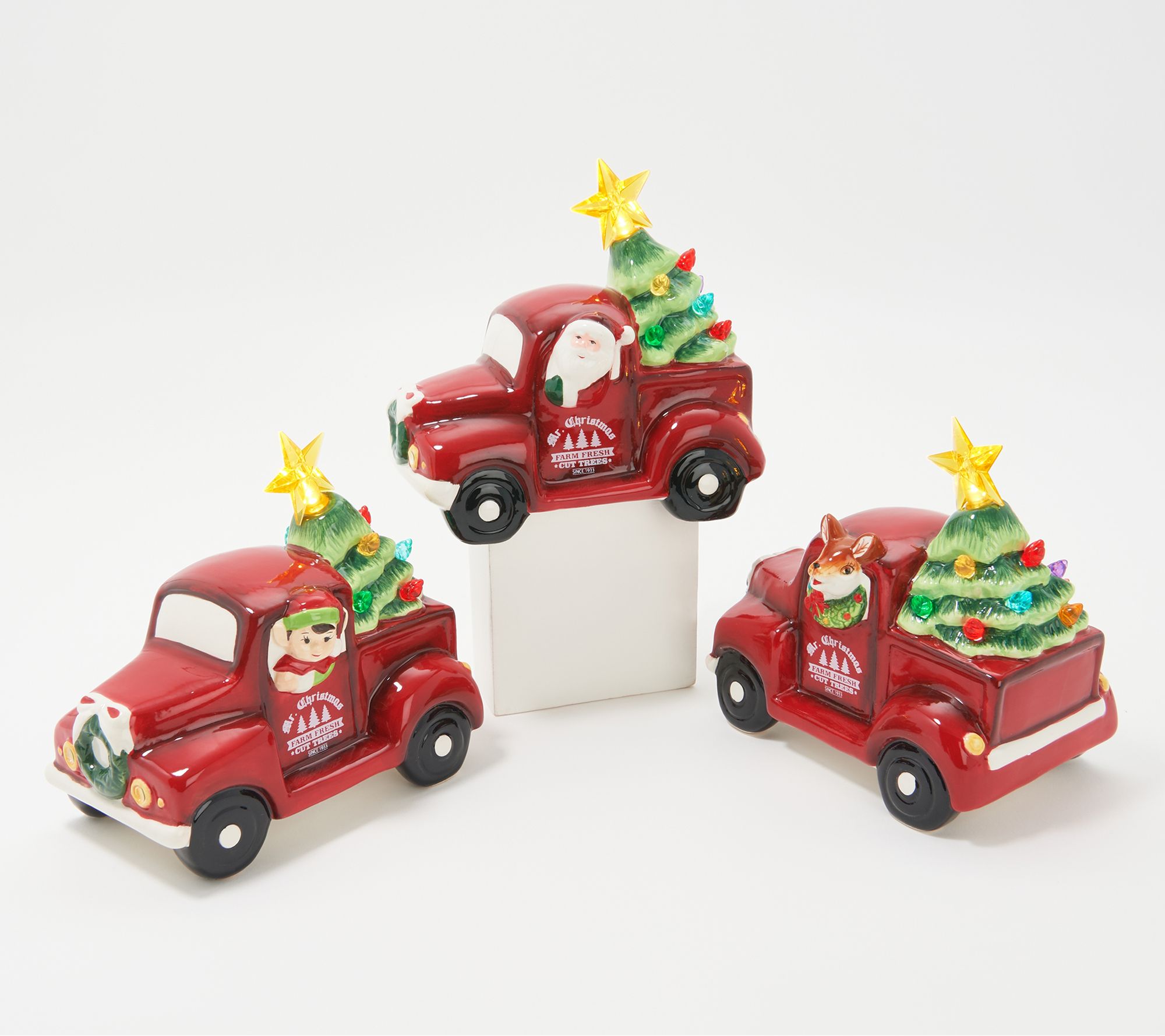 "As Is" Mr. Christmas Set of 3 Mini Nostalgic Pick Up Trucks