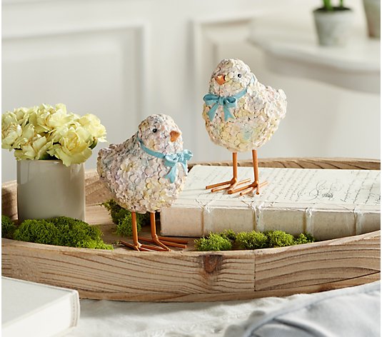 Set of 2 Floral Chicks with Ribbon Accent by Valerie