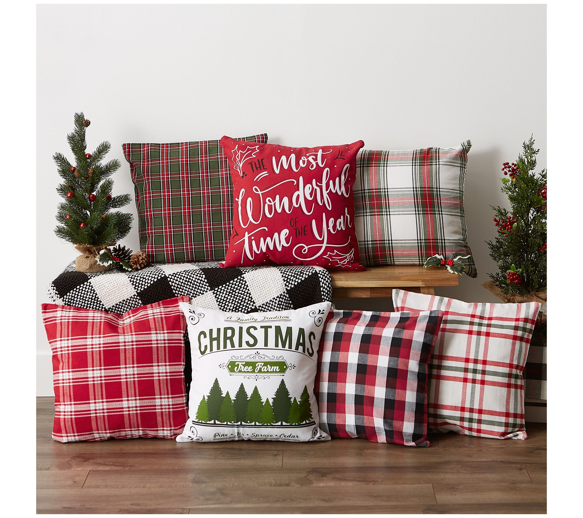 Design Imports Set/4 Traditional Christmas Plaid Pillow Cover - QVC.com