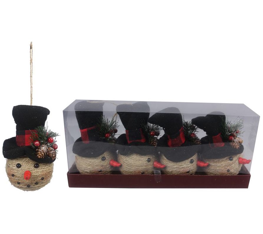 Young's fabric snowman head ornaments (set of 4)