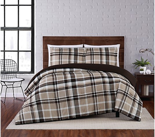 Truly Soft Paulette Plaid Taupe King 3-Piece Comforter Set
