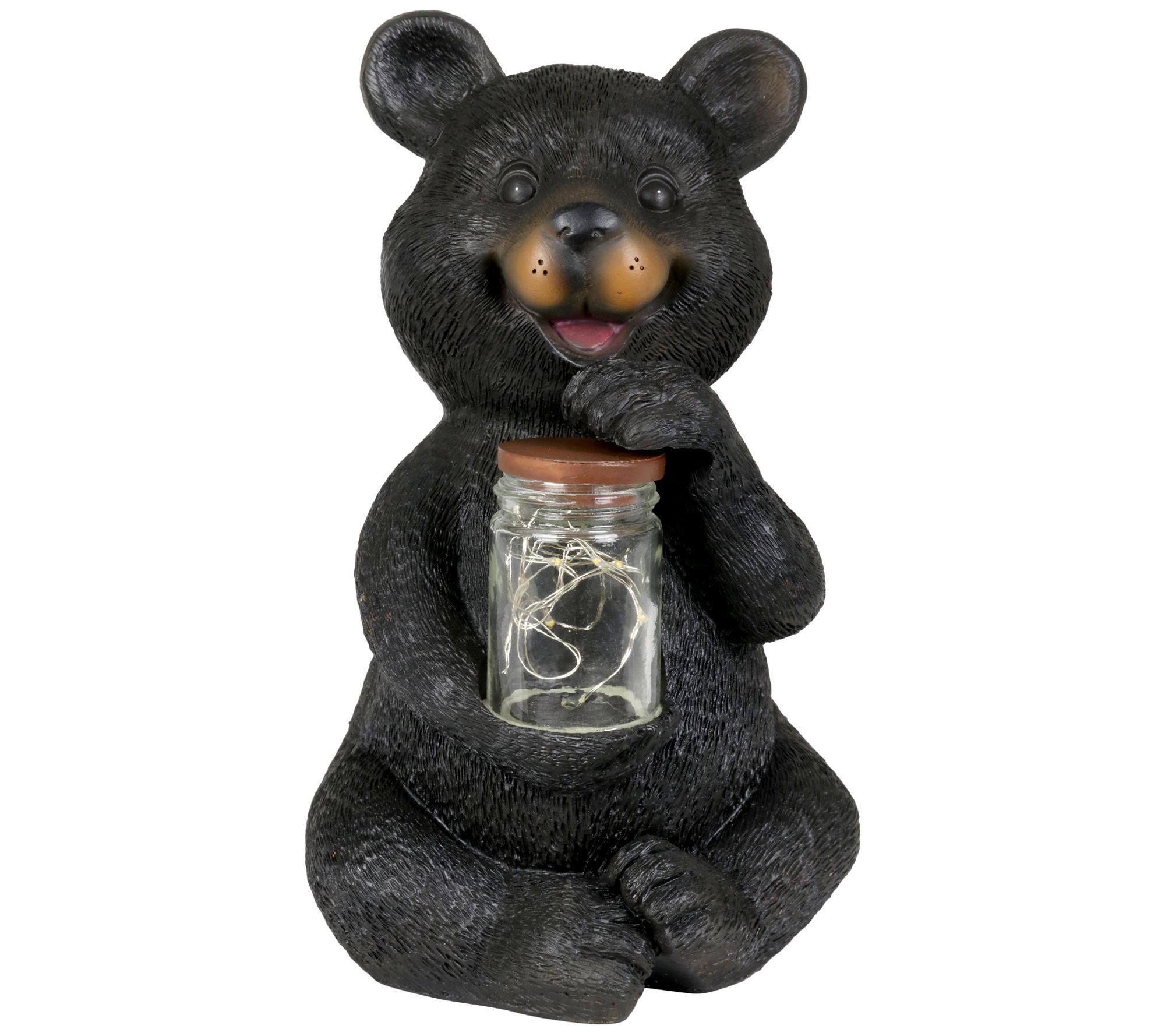 Solar LED Bear with Jar of Fireflies by Exhart - QVC.com