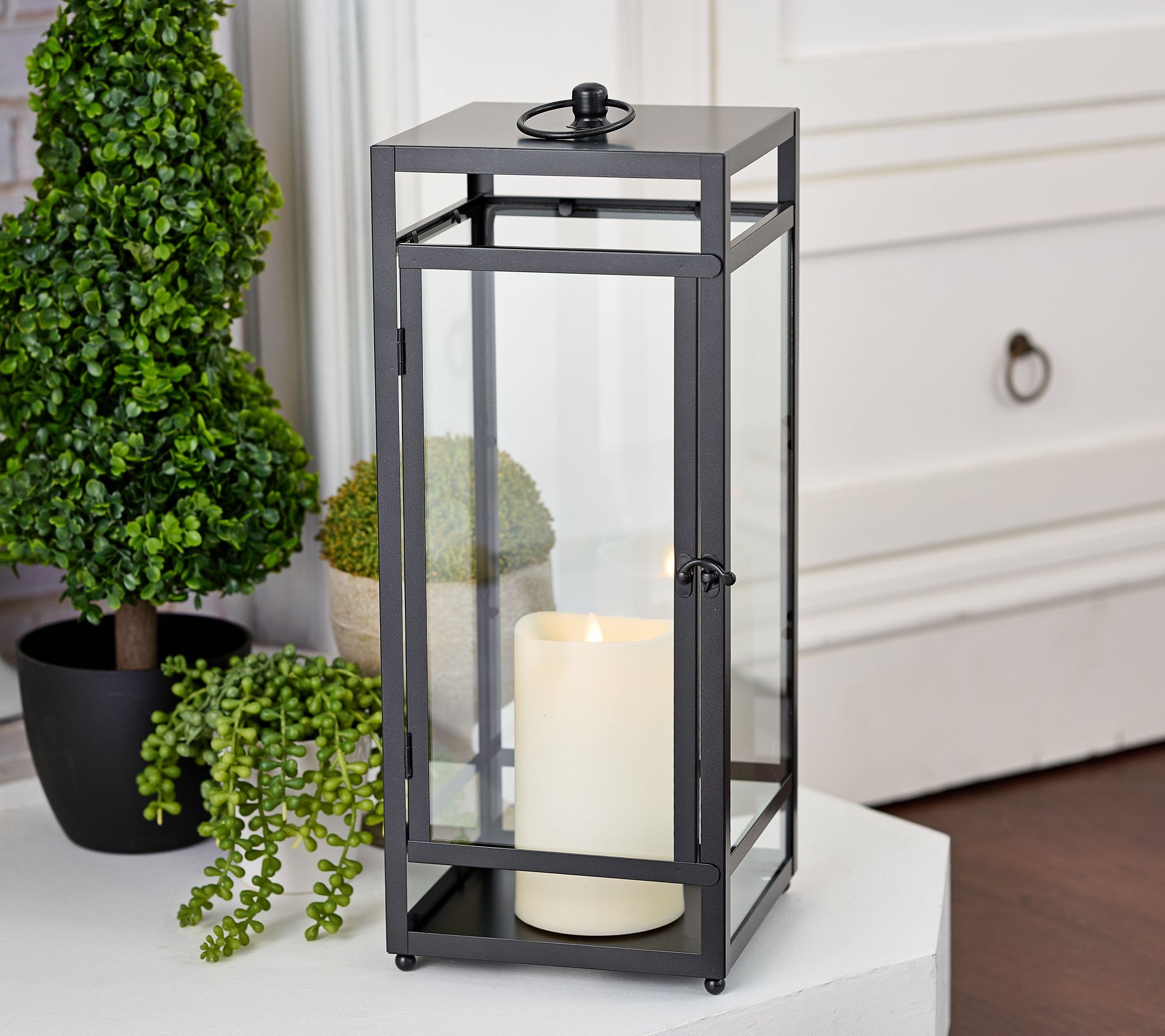 Luminara Indoor/Outdoor 12 Oxford FlamelessMetal Lantern ,Black