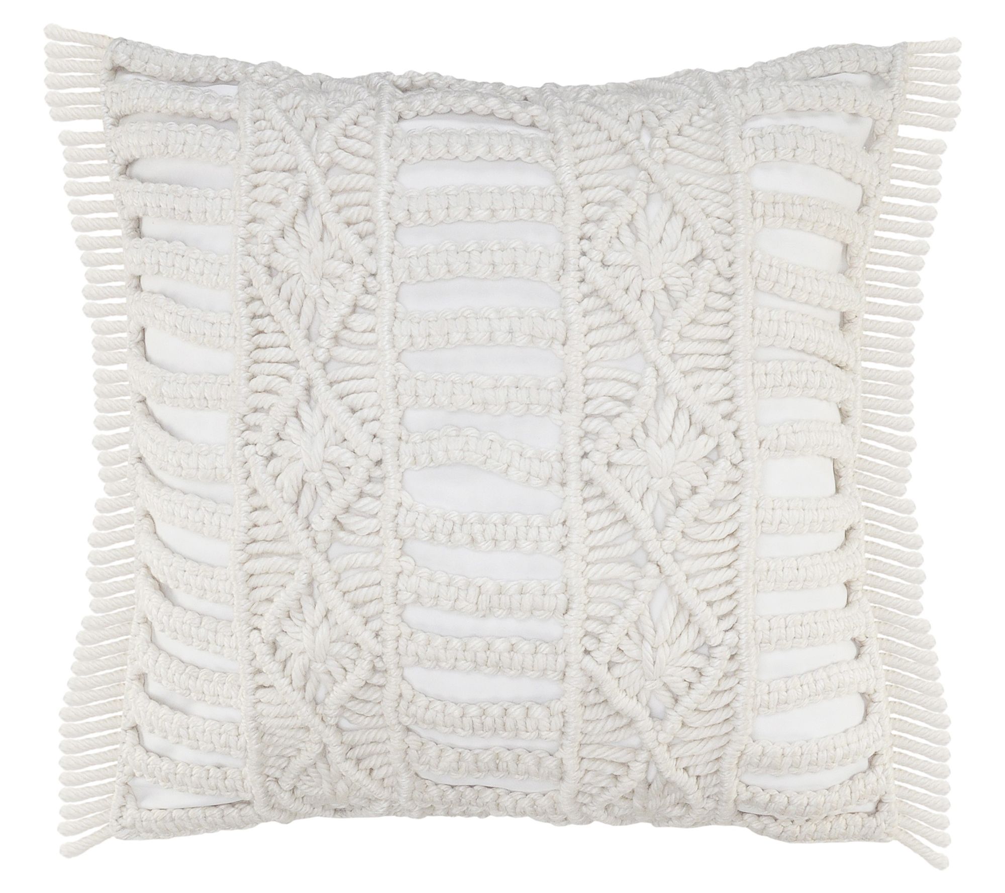 White Diamond Pattern Hand Woven 18x18 Cotton Decorative Throw Pillow with Hand Tied Tassels - Foreside Home & Garden