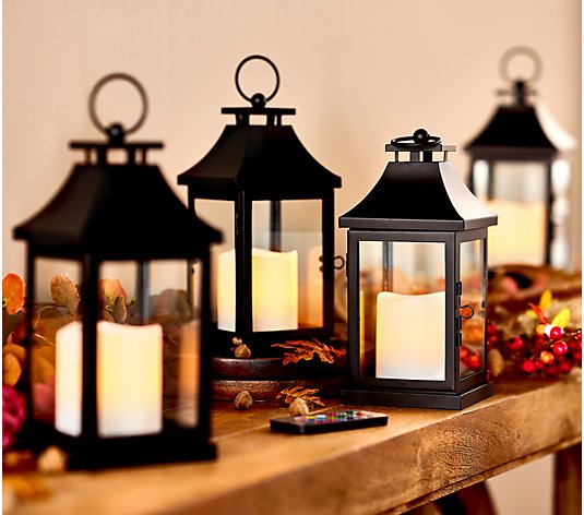 As Is Home Reflections 4Pc Indoor/Outdoor Metal Lanterns with Lit Pillar 