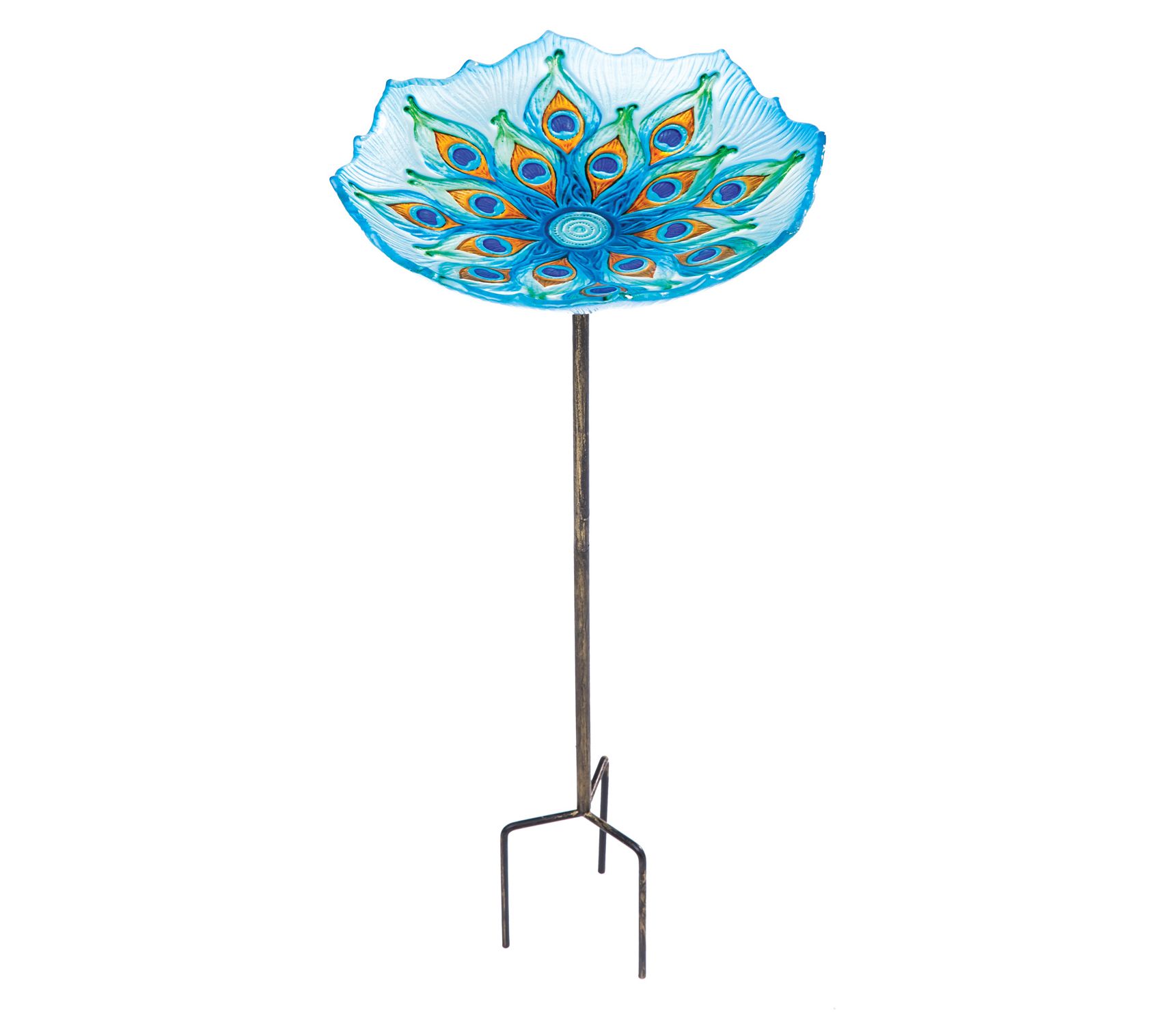 Evergreen Peacock Birdbath on Garden Stake