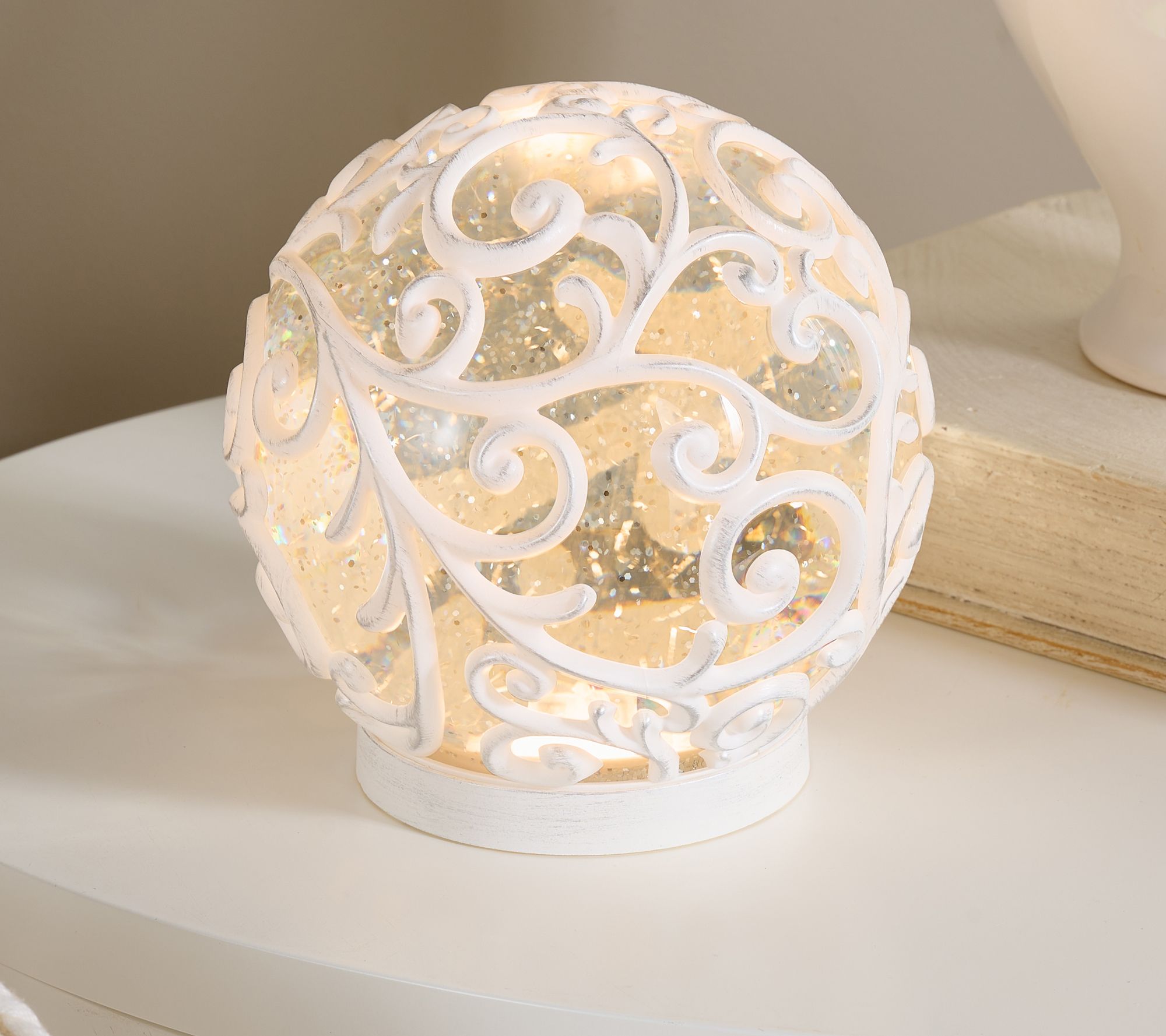 6.5" Illuminated Glitter Scroll Design Sphere by Valerie