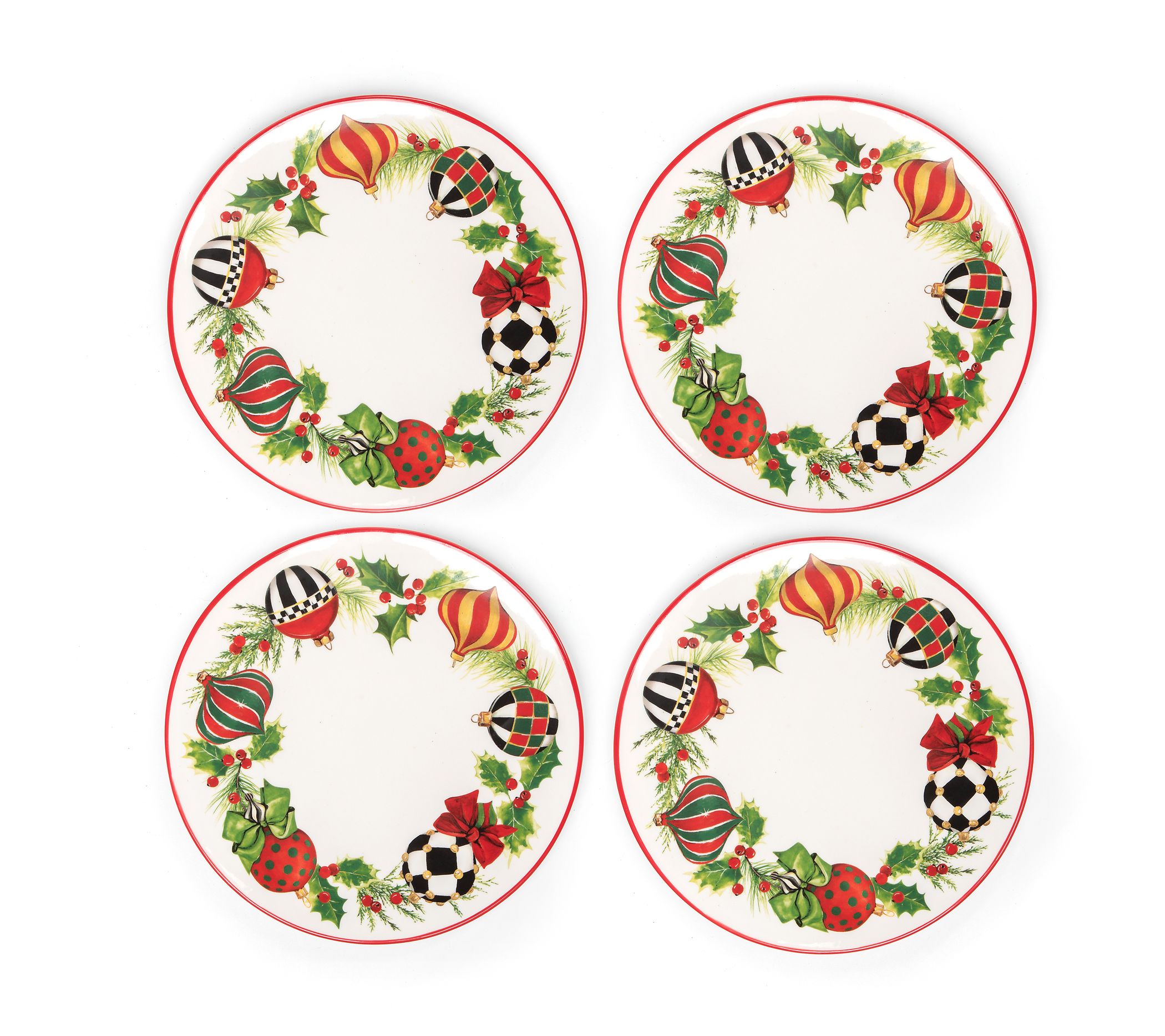 MacKenzie-Childs Set of 4 Deck the Halls Salad Plates