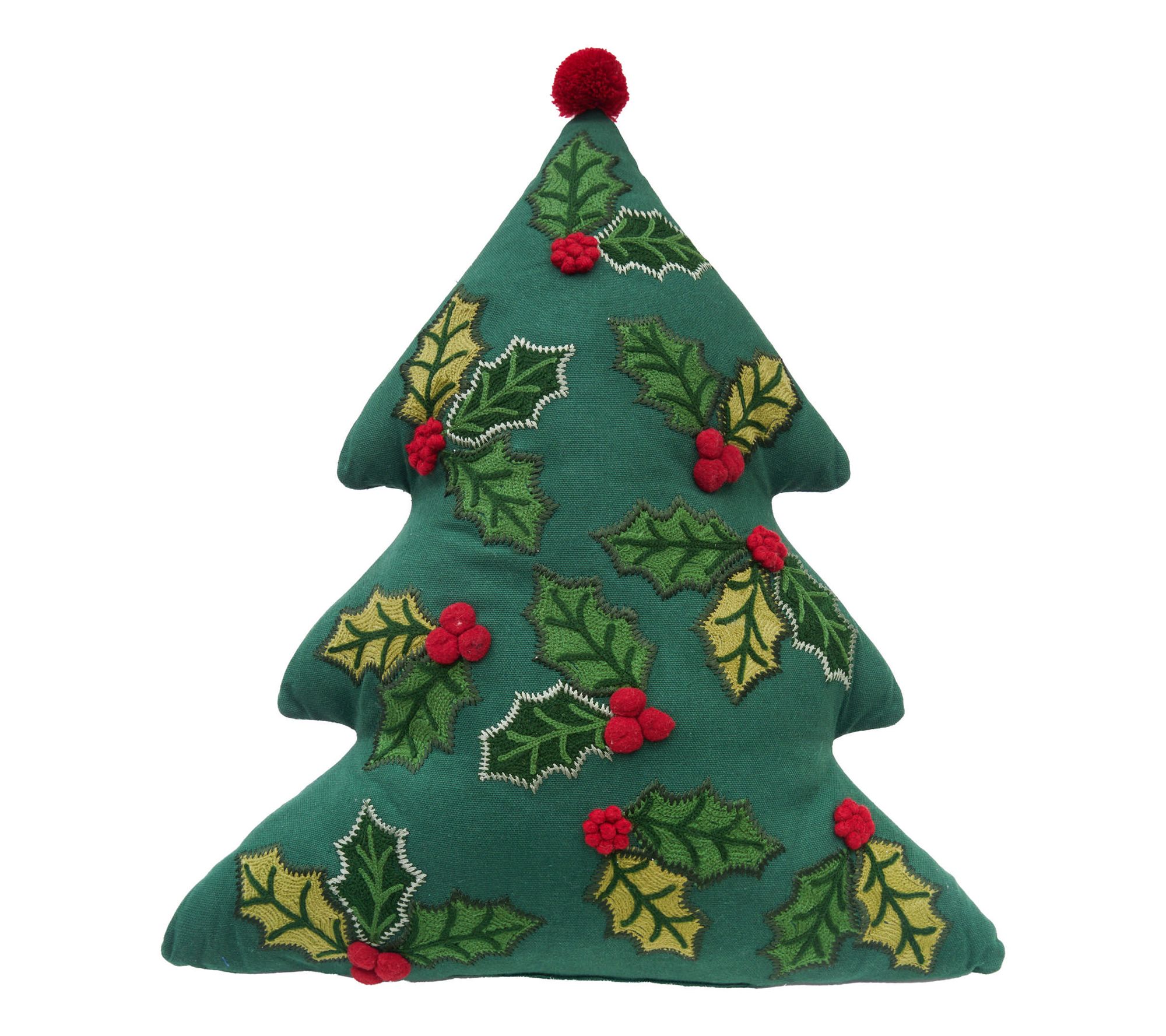 Holly Christmas Tree Shaped Pillow by Valerie