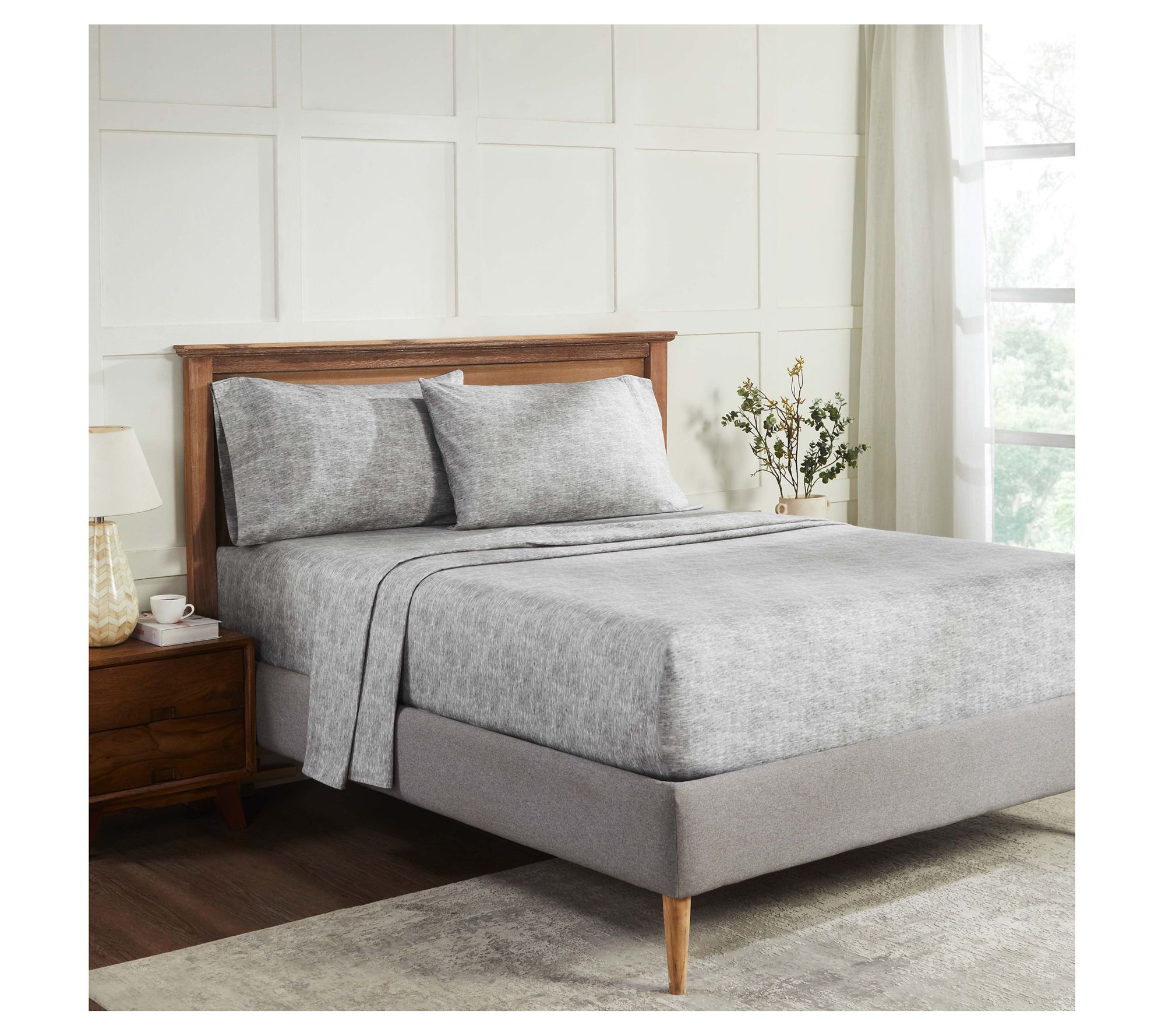 Superior Melange Flannel Cotton Deep Pocket Shet Set, Queen