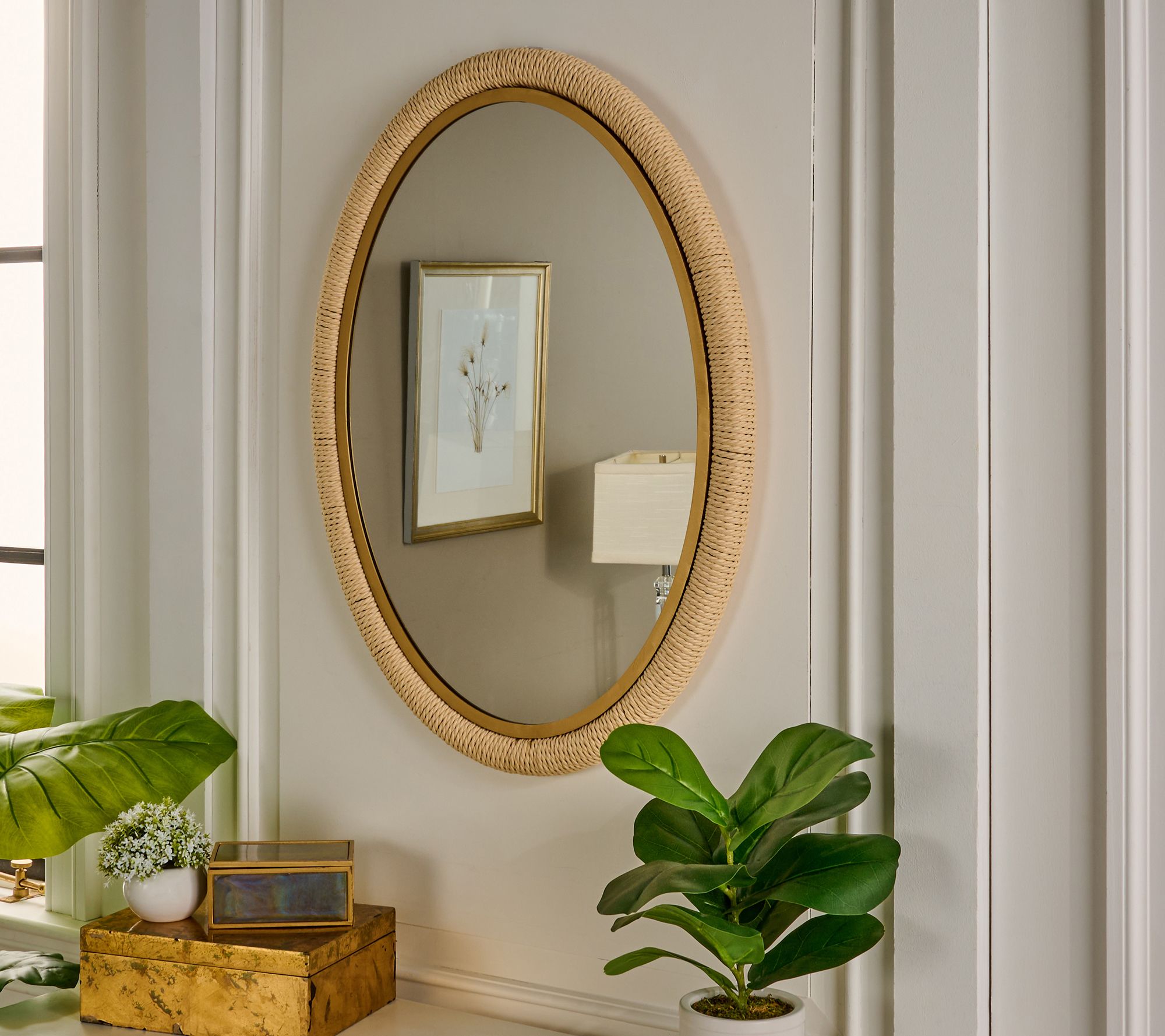 Home Reflections 22"x30" Oval Rattan Wall Mirror